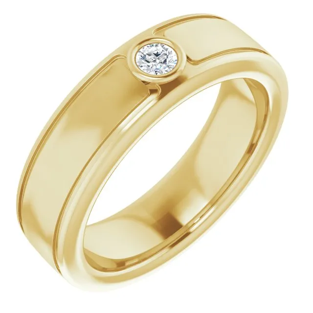 Bezel Set Single Round Diamond Men's Ring