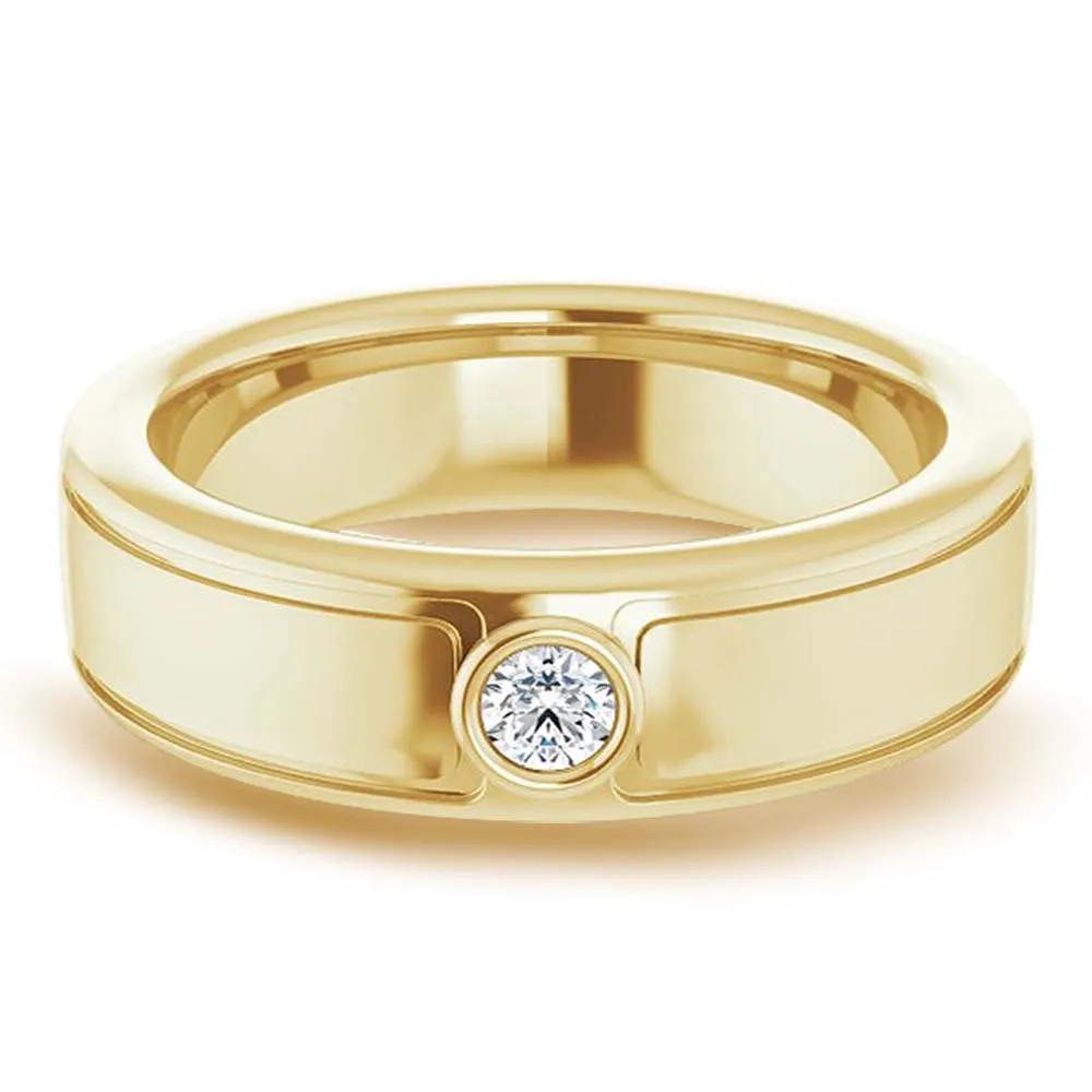 Bezel Set Single Round Diamond Men's Ring