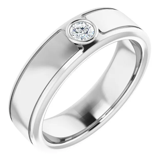 Bezel Set Single Round Diamond Men's Ring
