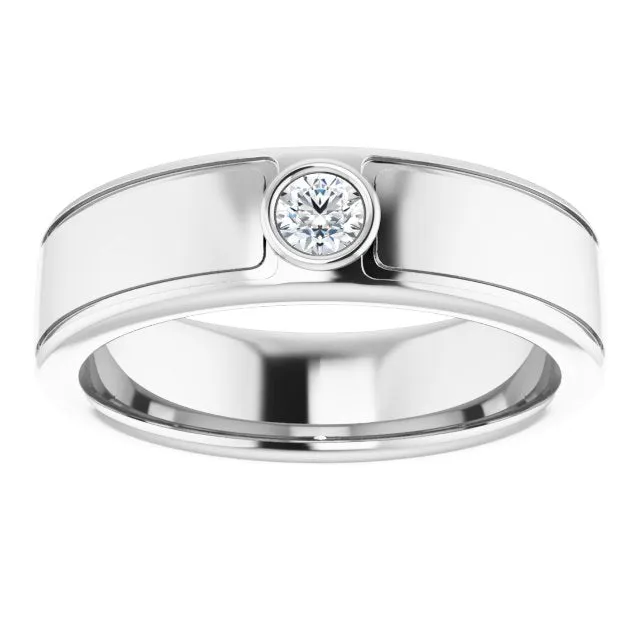 Bezel Set Single Round Diamond Men's Ring