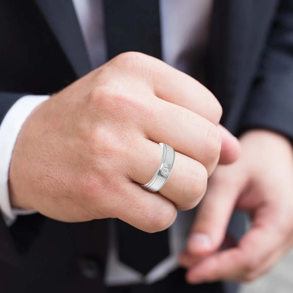 Bezel Set Single Round Diamond Men's Ring