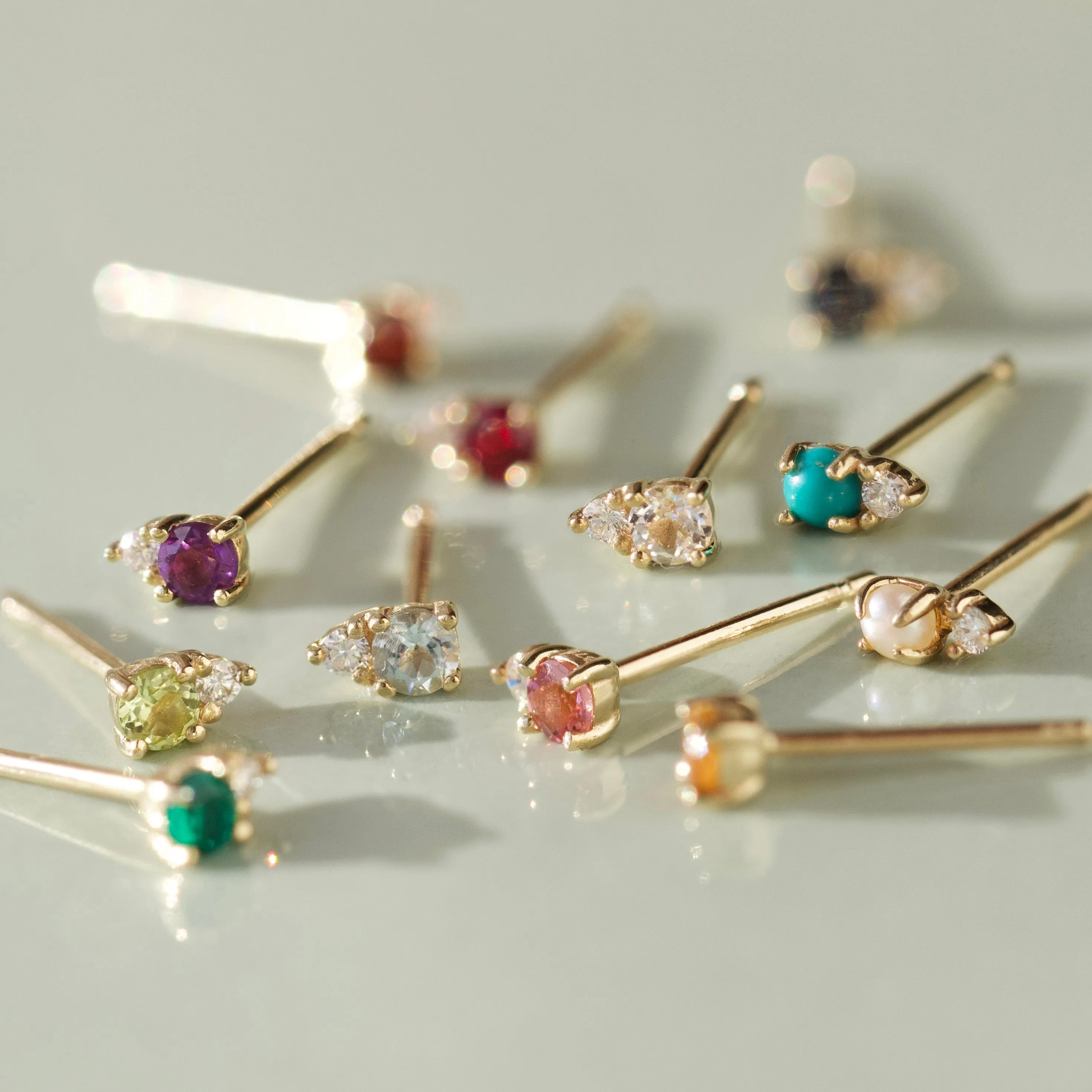 Birthstone & Diamond Stud Earrings