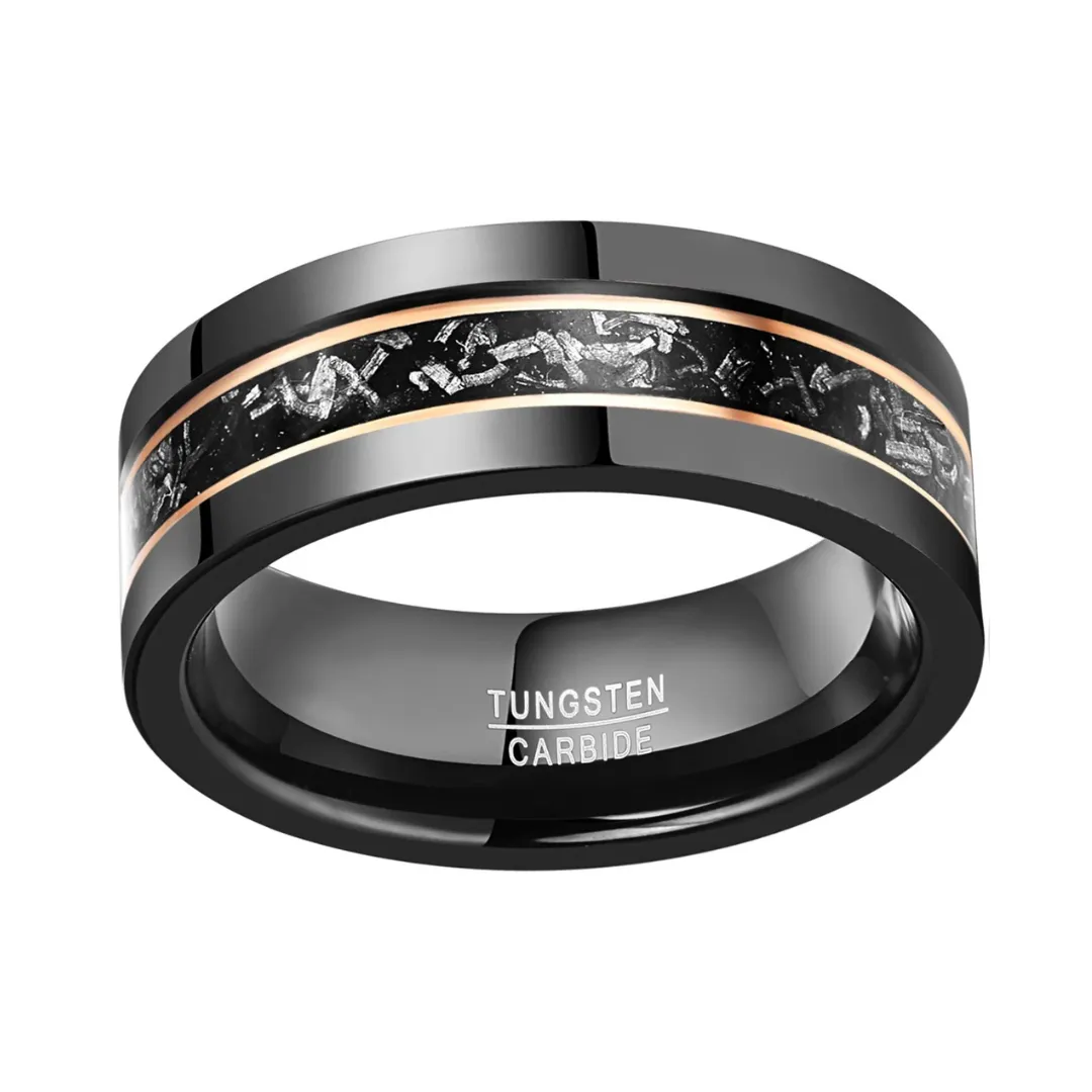Black Meteorite Tungsten Carbide Men's Ring