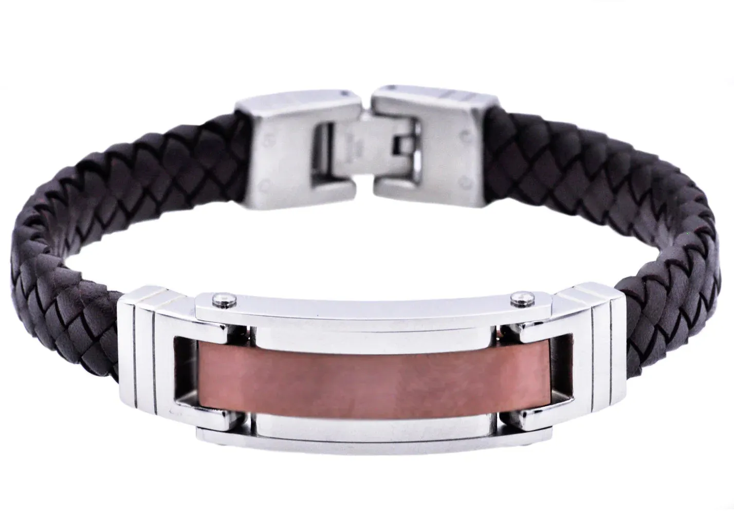 Blackjack Men's Bracelet Leather & Bronze SS BJB190C