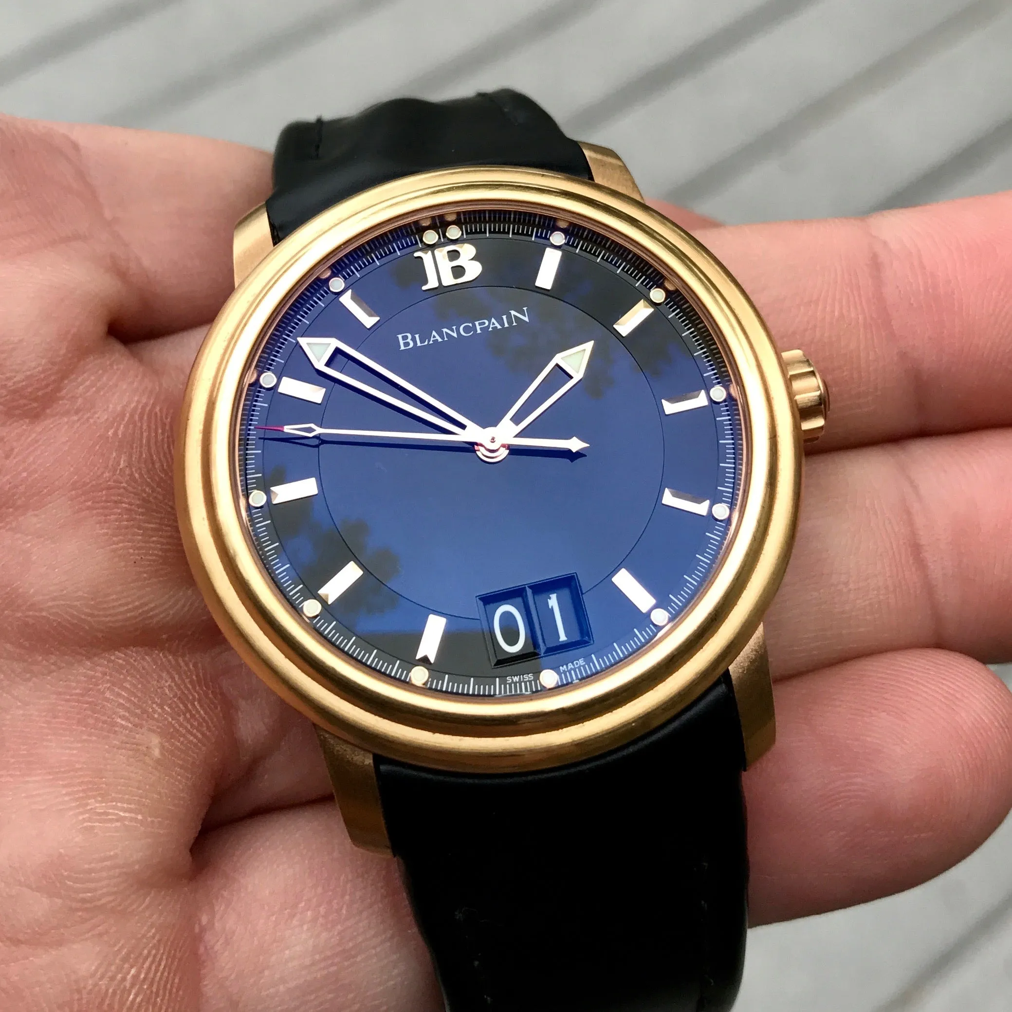 Blancpain Leman Serie Limitee Big Date 2850 18K Rose Gold Rubber Automatic Black Wristwatch