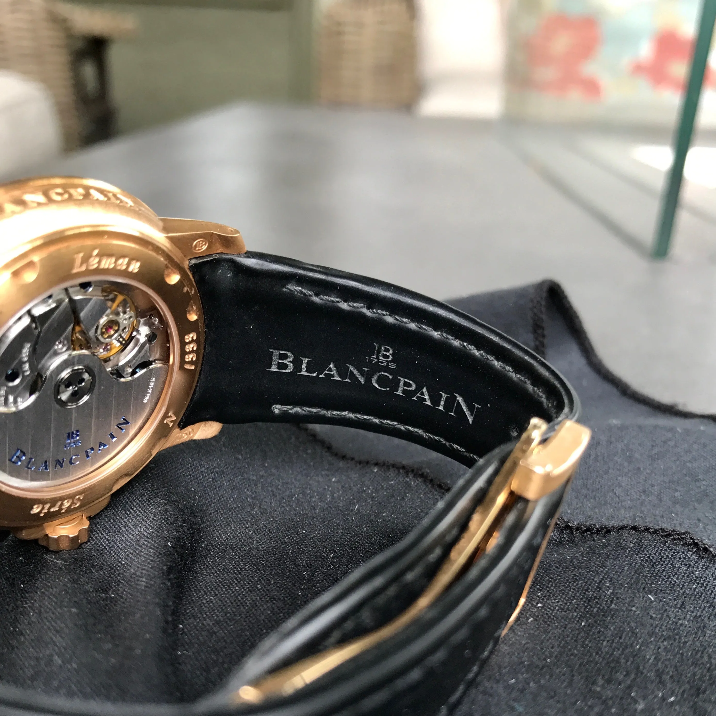 Blancpain Leman Serie Limitee Big Date 2850 18K Rose Gold Rubber Automatic Black Wristwatch