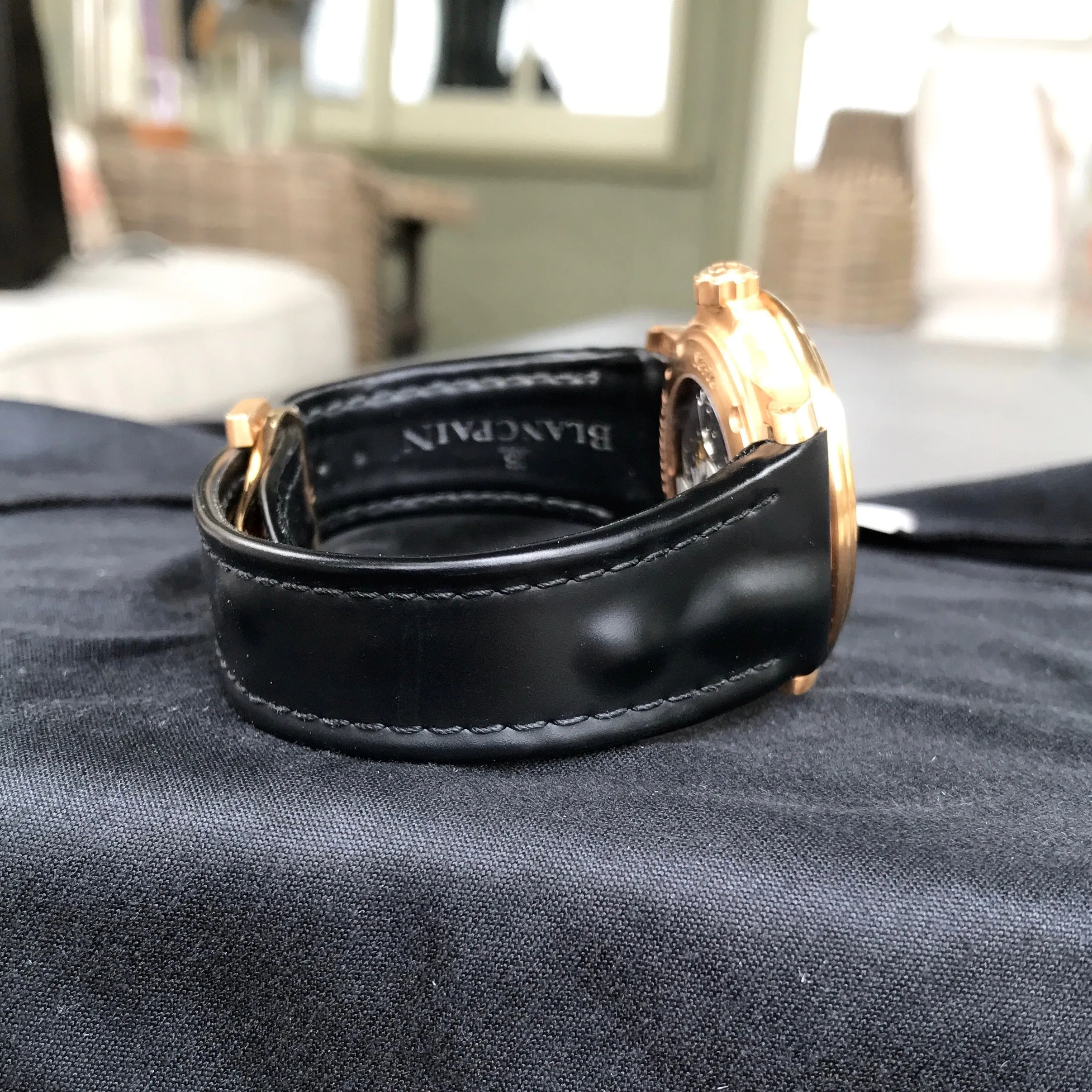 Blancpain Leman Serie Limitee Big Date 2850 18K Rose Gold Rubber Automatic Black Wristwatch