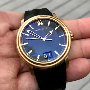Blancpain Leman Serie Limitee Big Date 2850 18K Rose Gold Rubber Automatic Black Wristwatch