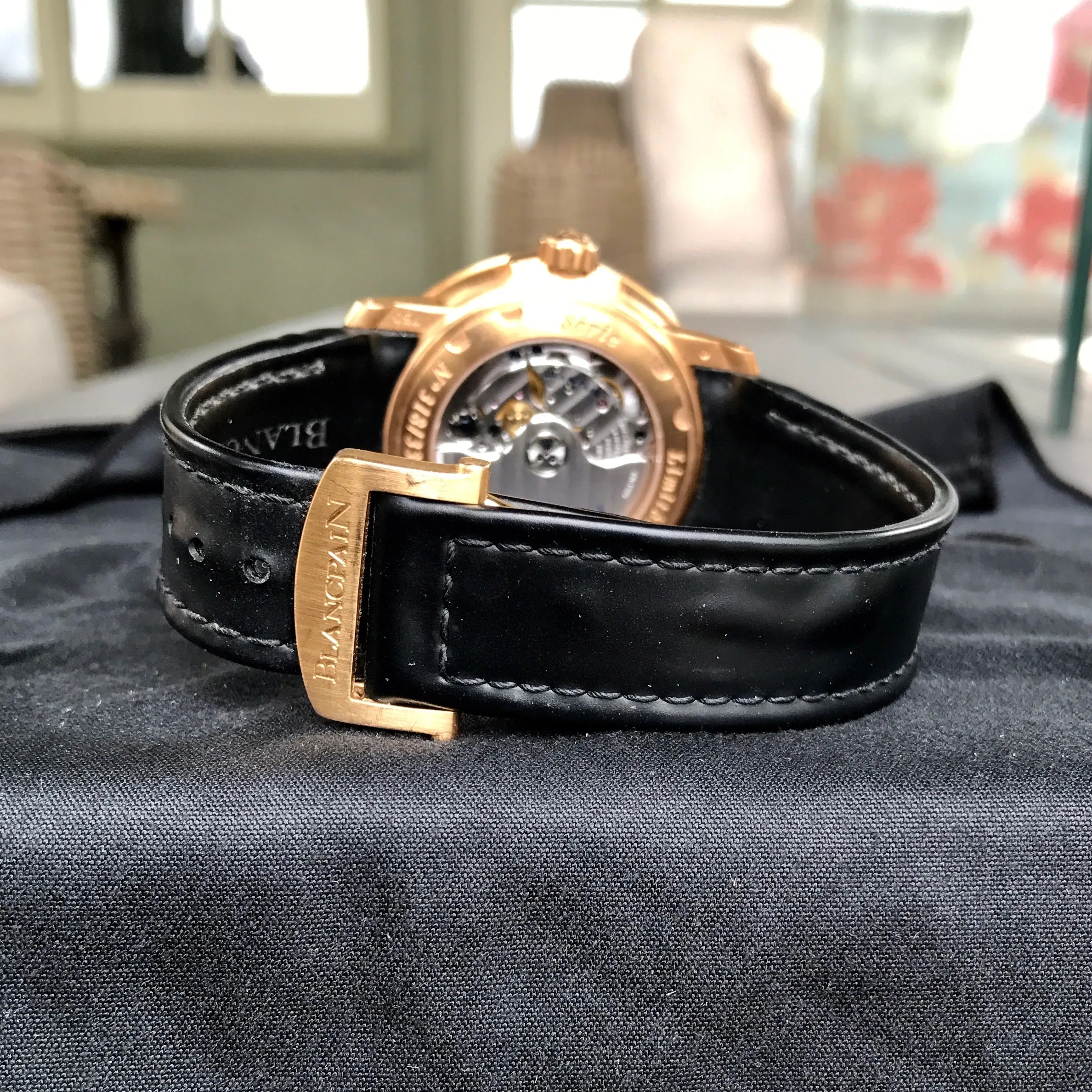 Blancpain Leman Serie Limitee Big Date 2850 18K Rose Gold Rubber Automatic Black Wristwatch