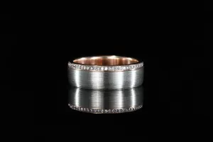 BRUSHED WHITE GOLD AND ROSE GOLD RING PAVE' DIAMOND EDGE