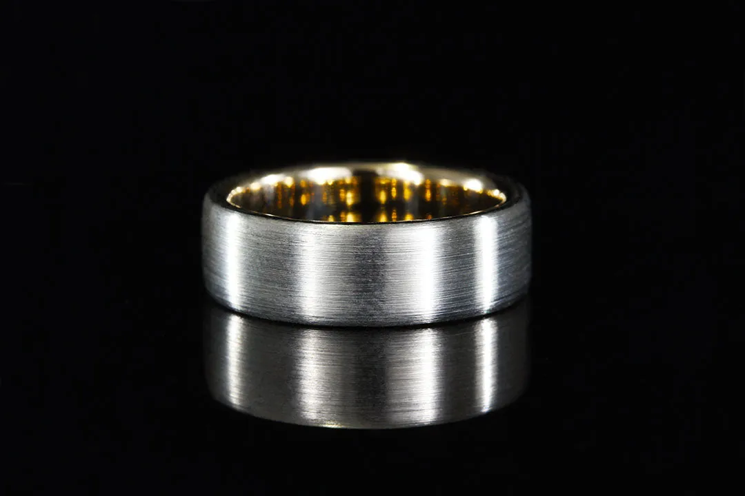 BRUSHED WHITE GOLD AND YELLOW GOLD MEN'S RING