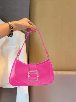 Buckle Decor Baguette Bag - Hot Pink - FD ⚡