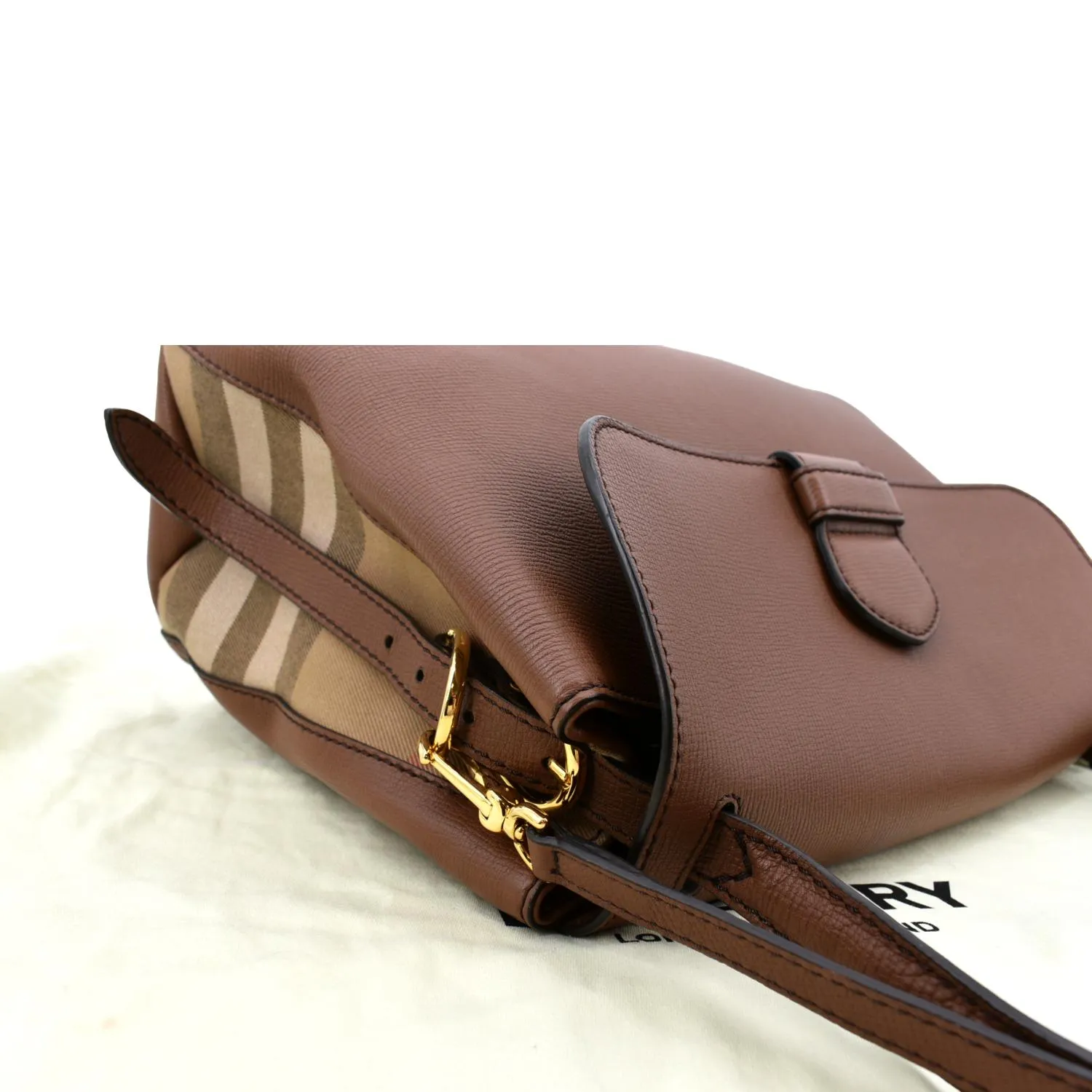 BURBERRY Derby House Check Leather Tote Shoulder Bag Dusty Pink