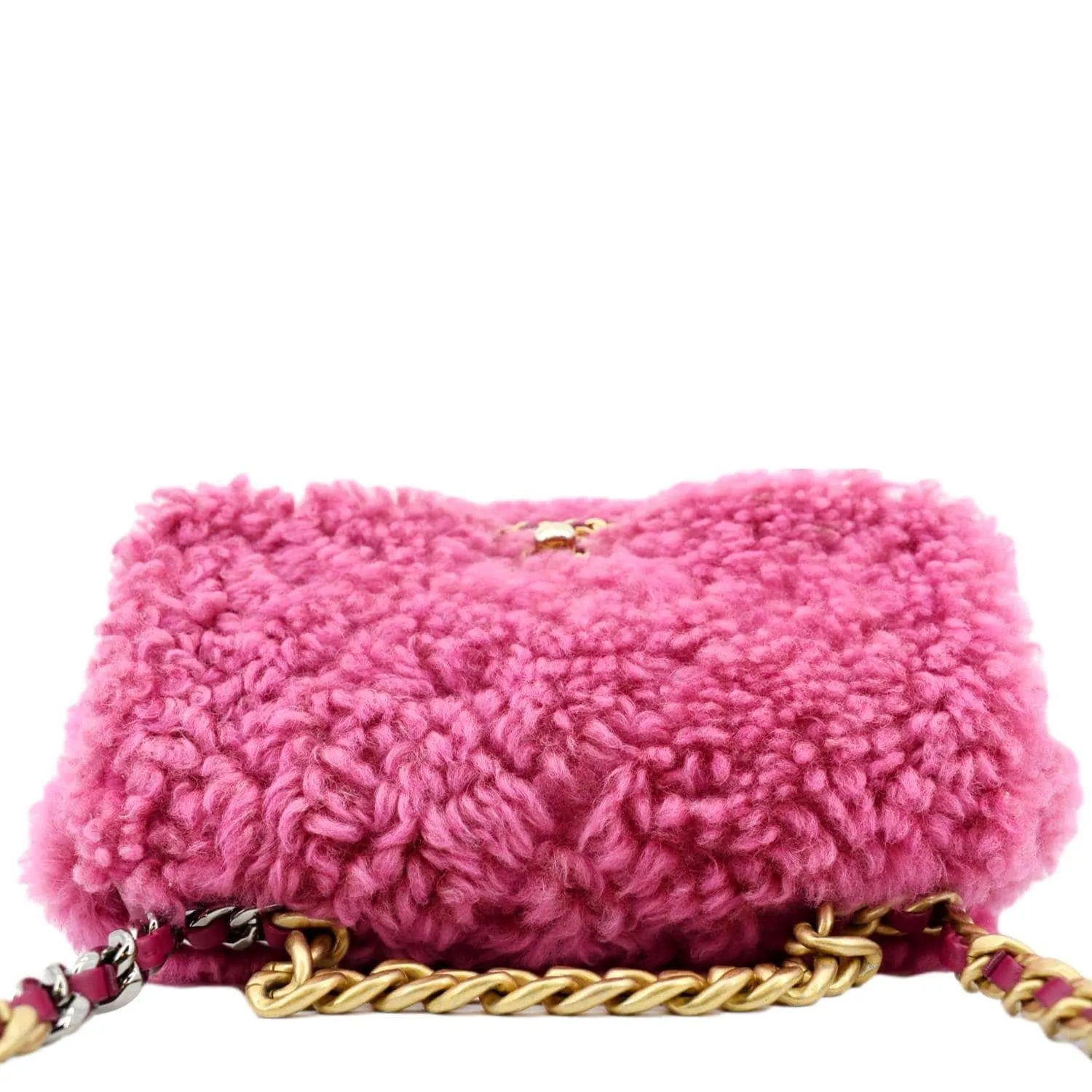 CHANEL 19 Flap Shearling Sheepskin Shoulder Bag Pink