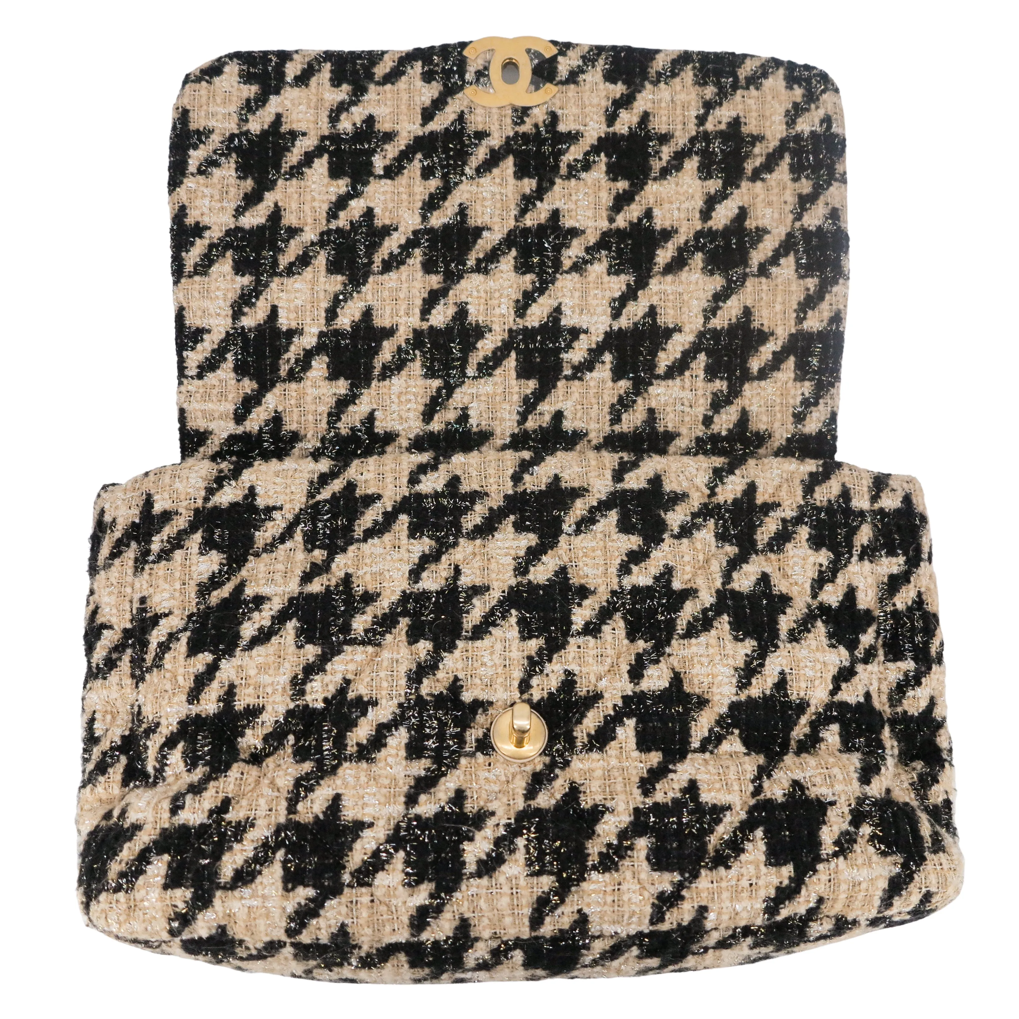 CHANEL 19 Maxi Flap Bag in 19K Beige Black Houndstooth Tweed