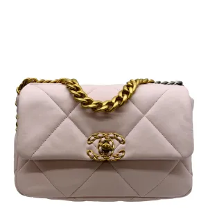 CHANEL 19 Medium Flap Quilted Lambskin Leather Shoulder Bag Light Pink