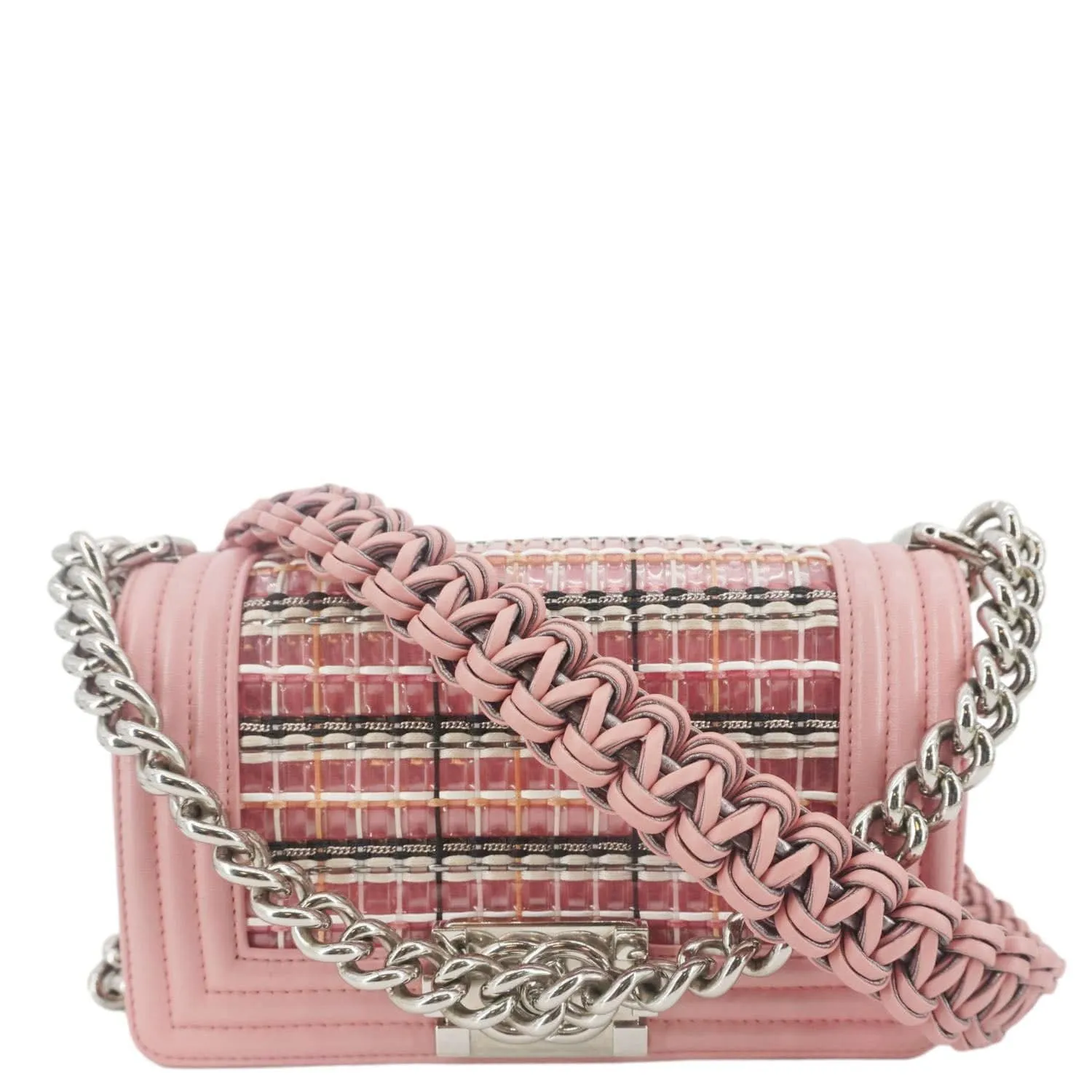 CHANEL Boy Flap Small  Woven Leather Shoulder Bag Pink