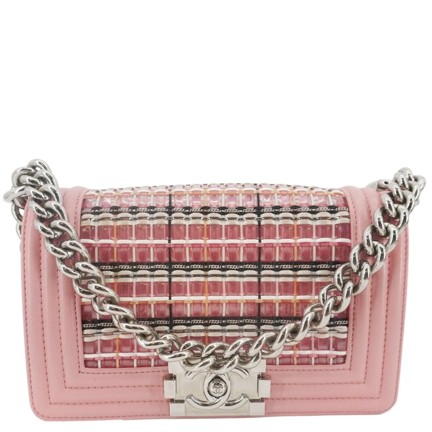 CHANEL Boy Flap Small  Woven Leather Shoulder Bag Pink