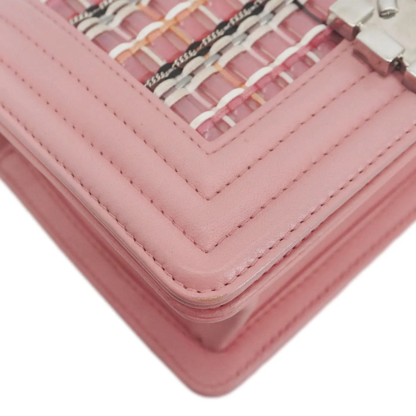 CHANEL Boy Flap Small  Woven Leather Shoulder Bag Pink