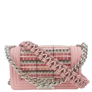 CHANEL Boy Flap Small  Woven Leather Shoulder Bag Pink