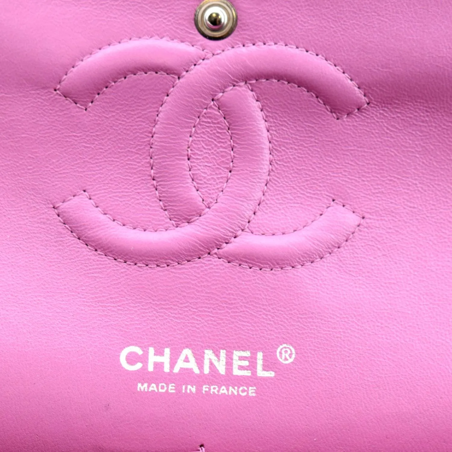 CHANEL Classic Medium Double Flap Quilted Leather Shoulder Bag Neon Pink