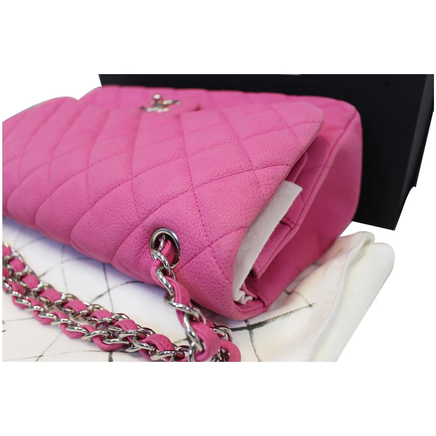 CHANEL Jumbo Double Flap Caviar Quilted Shoulder bag Pink