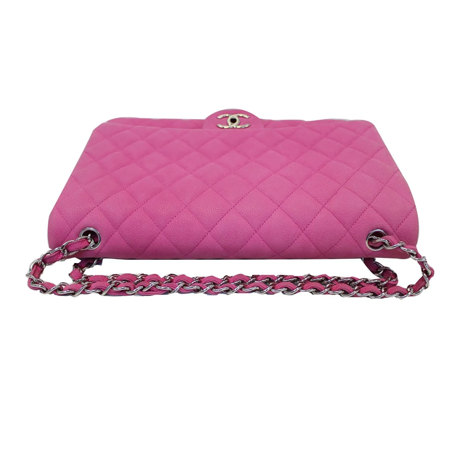 CHANEL Maxi Double Flap Caviar Leather Shoulder Bag Pink