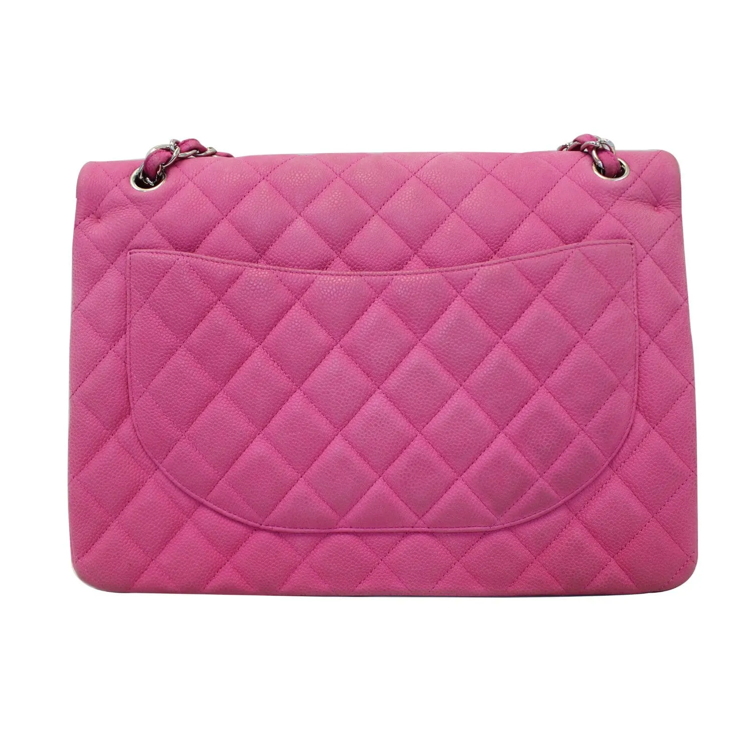 CHANEL Maxi Double Flap Caviar Leather Shoulder Bag Pink