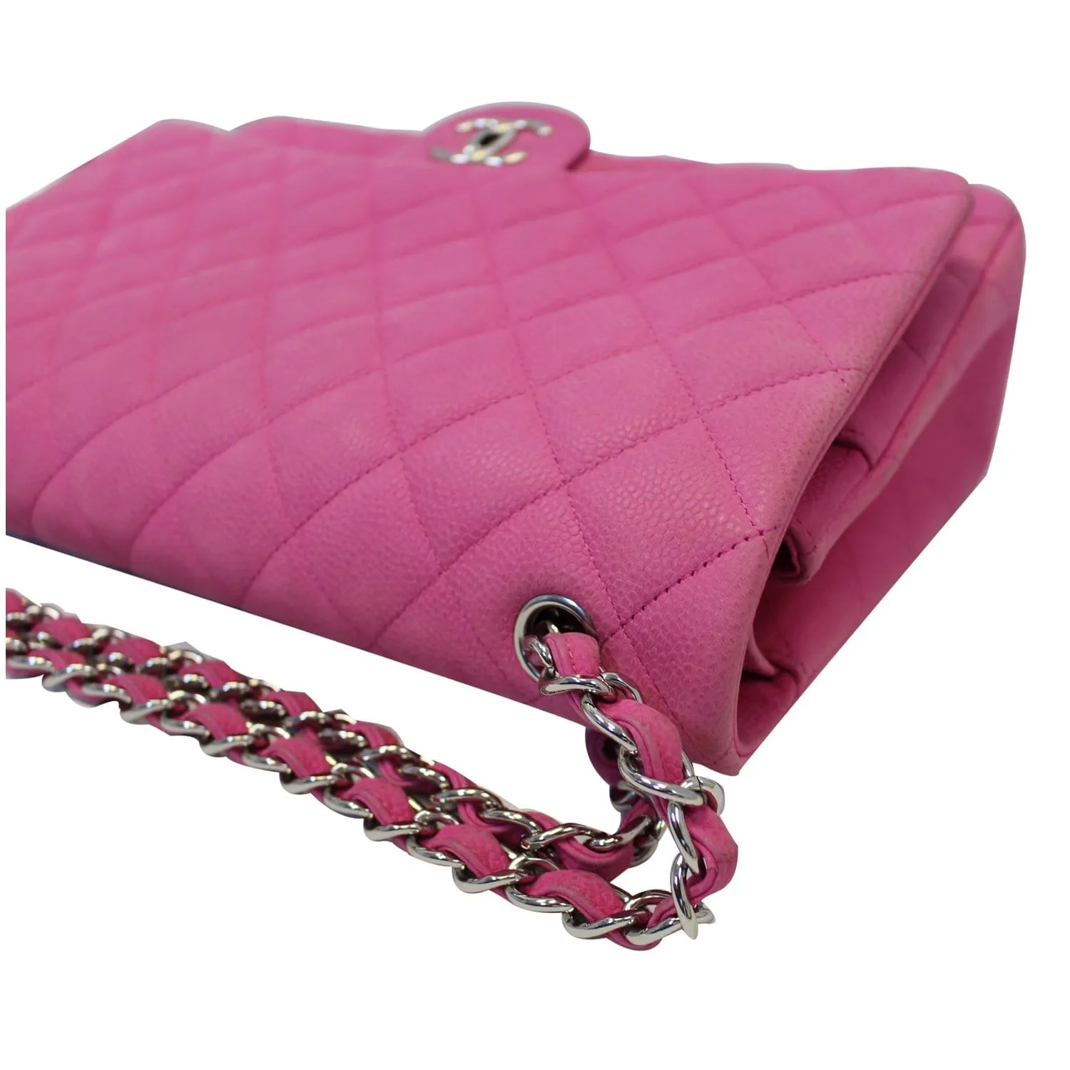 CHANEL Maxi Double Flap Caviar Leather Shoulder Bag Pink