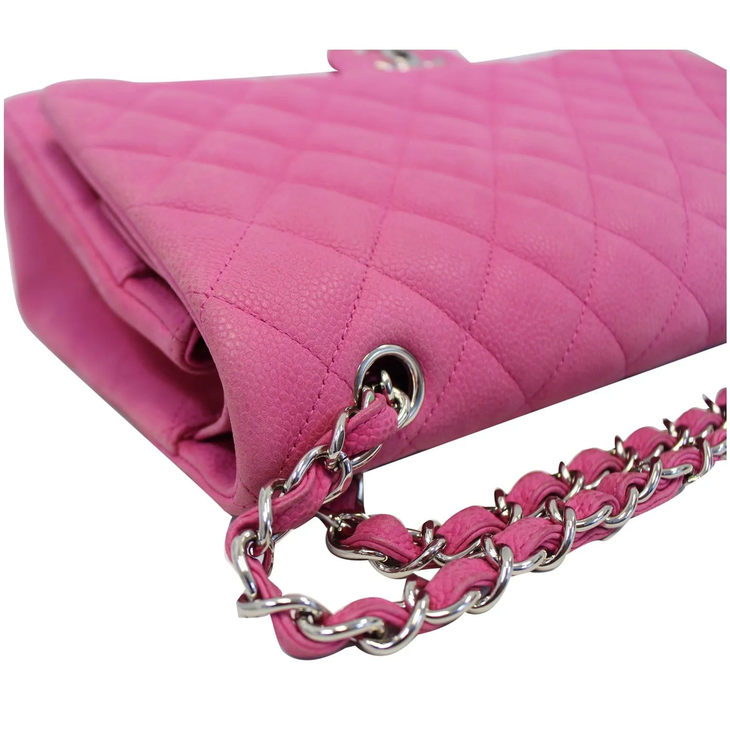CHANEL Maxi Double Flap Caviar Leather Shoulder Bag Pink