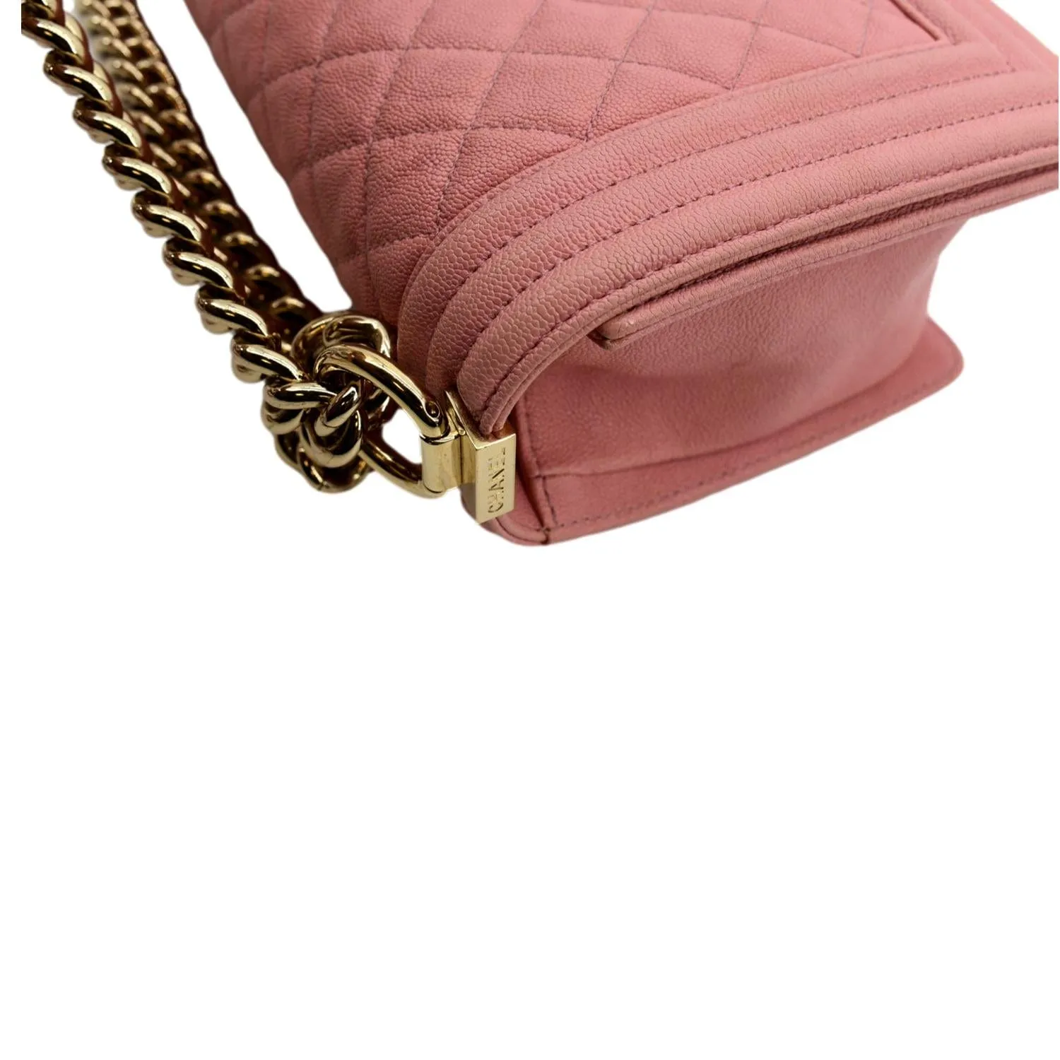 CHANEL Medium Boy Flap Caviar Leather Crossbody Bag Pink