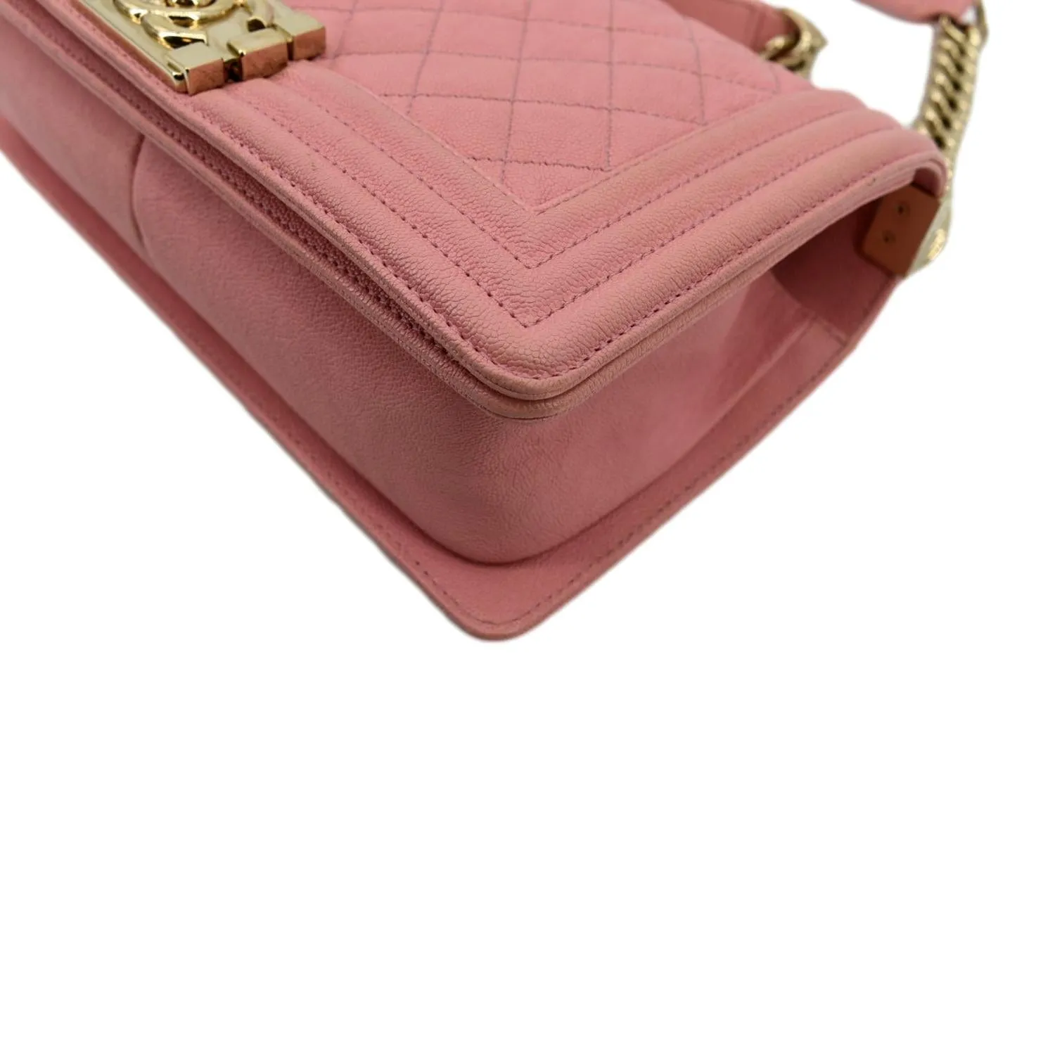 CHANEL Medium Boy Flap Caviar Leather Crossbody Bag Pink