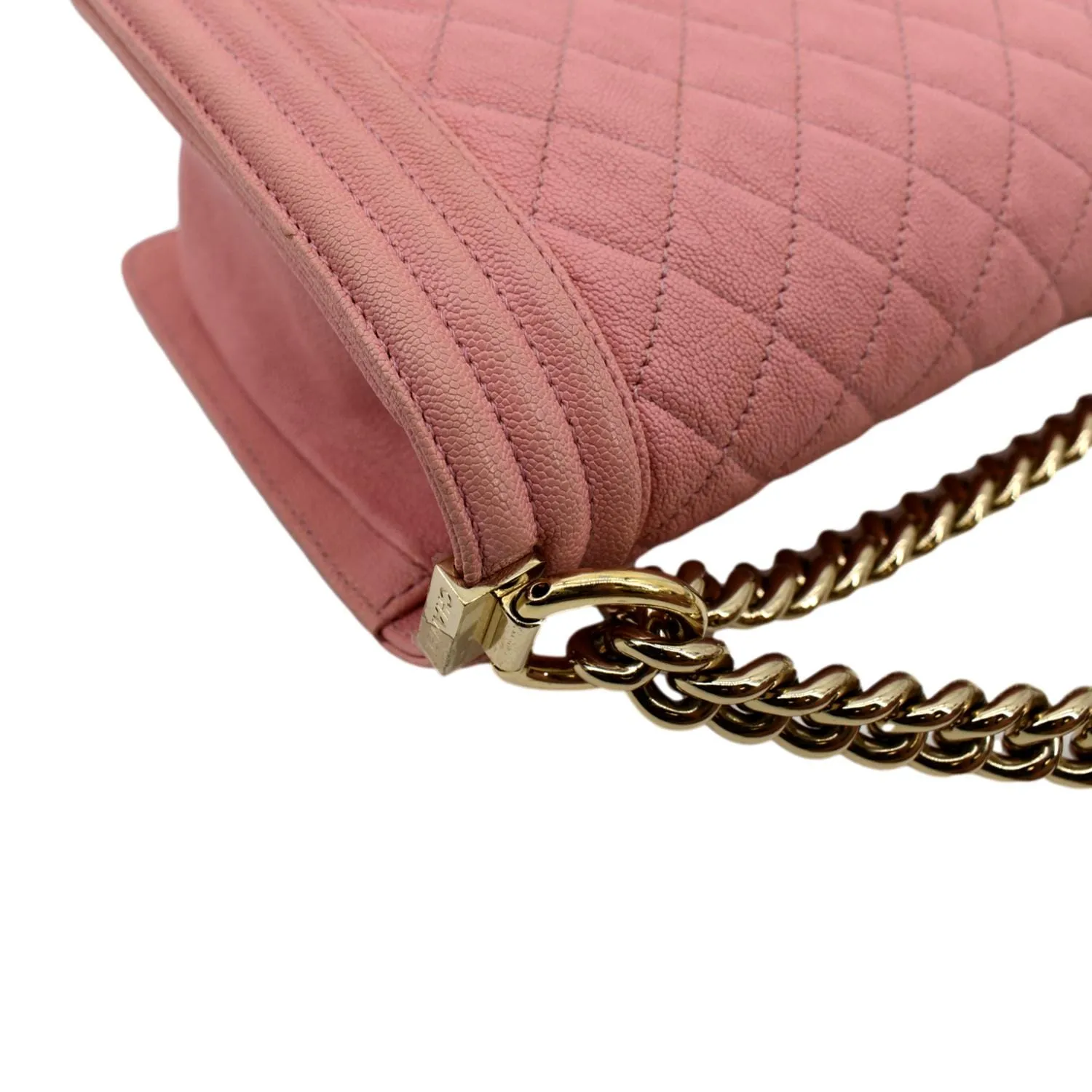 CHANEL Medium Boy Flap Caviar Leather Crossbody Bag Pink