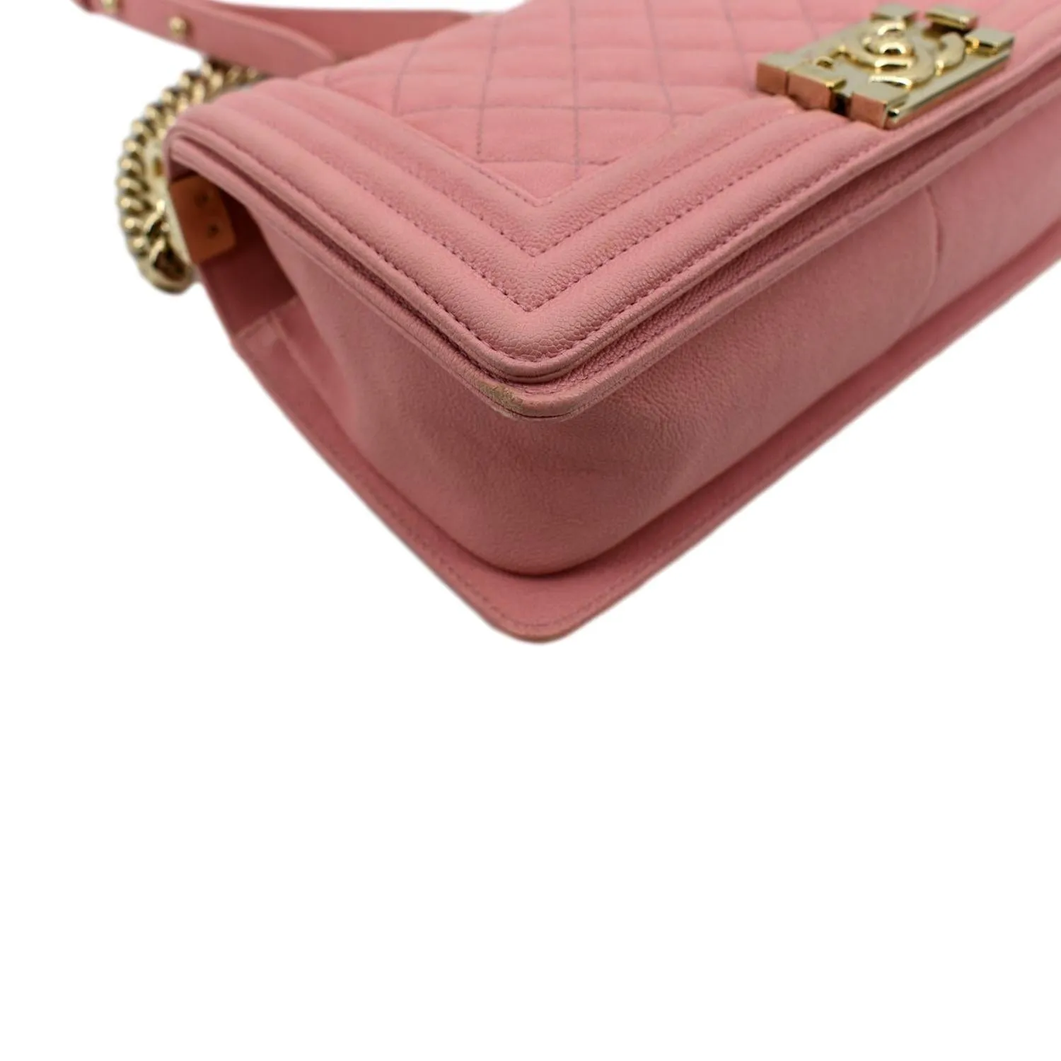 CHANEL Medium Boy Flap Caviar Leather Crossbody Bag Pink