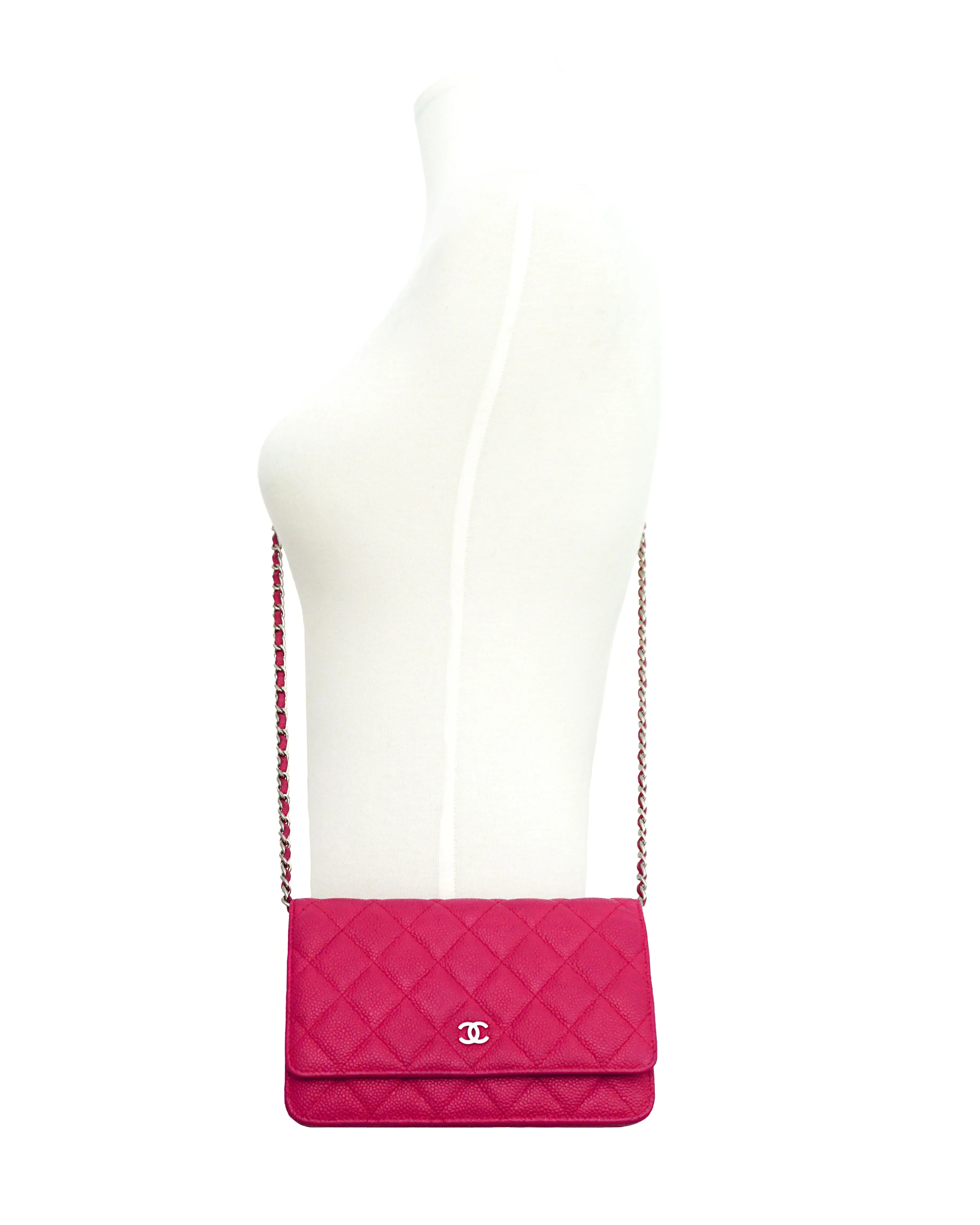 Chanel Rare Hot Pink Caviar Wallet on Chain (WOC)