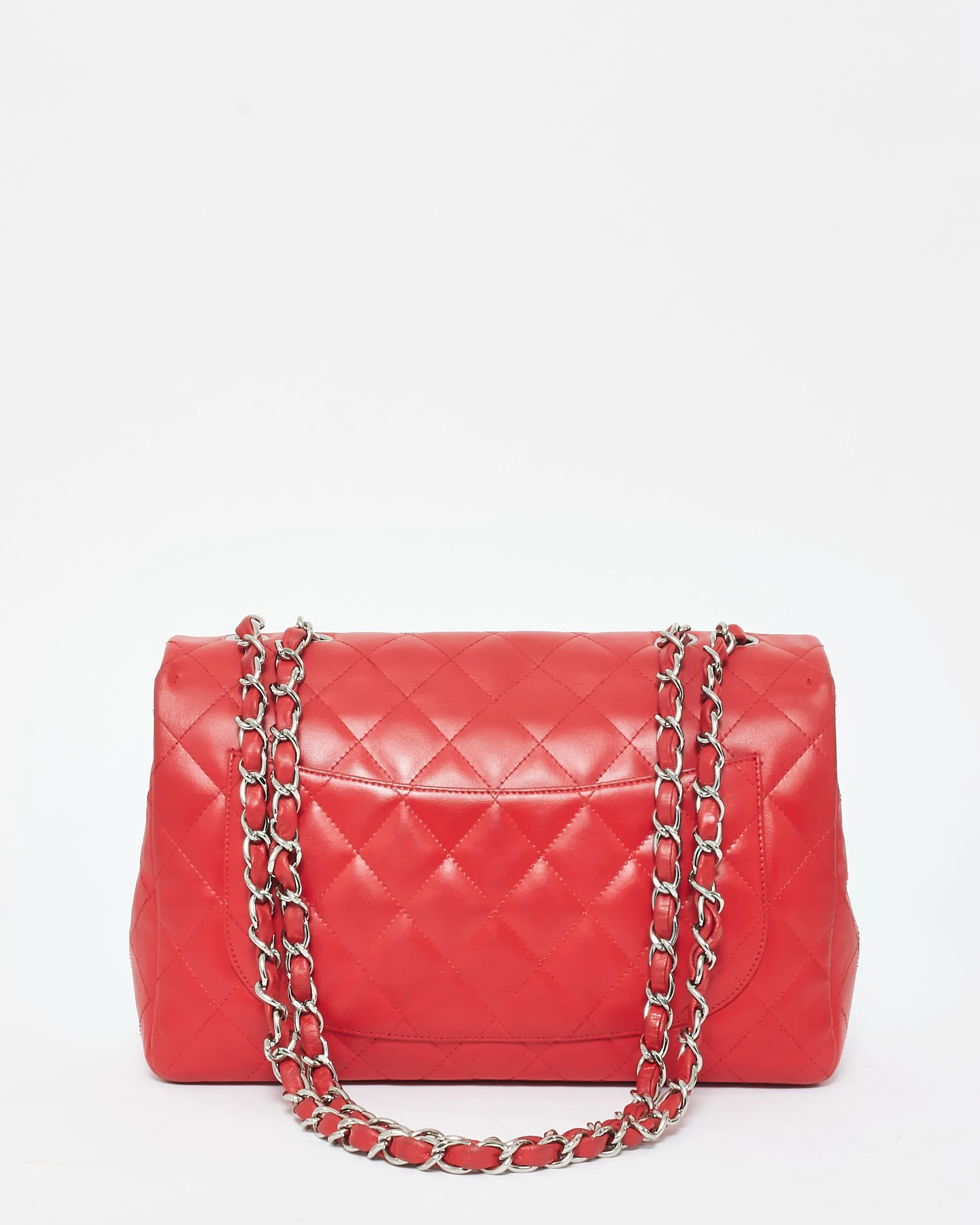 Chanel Red Lambskin Leather Jumbo Single Classic Flap Bag SHW