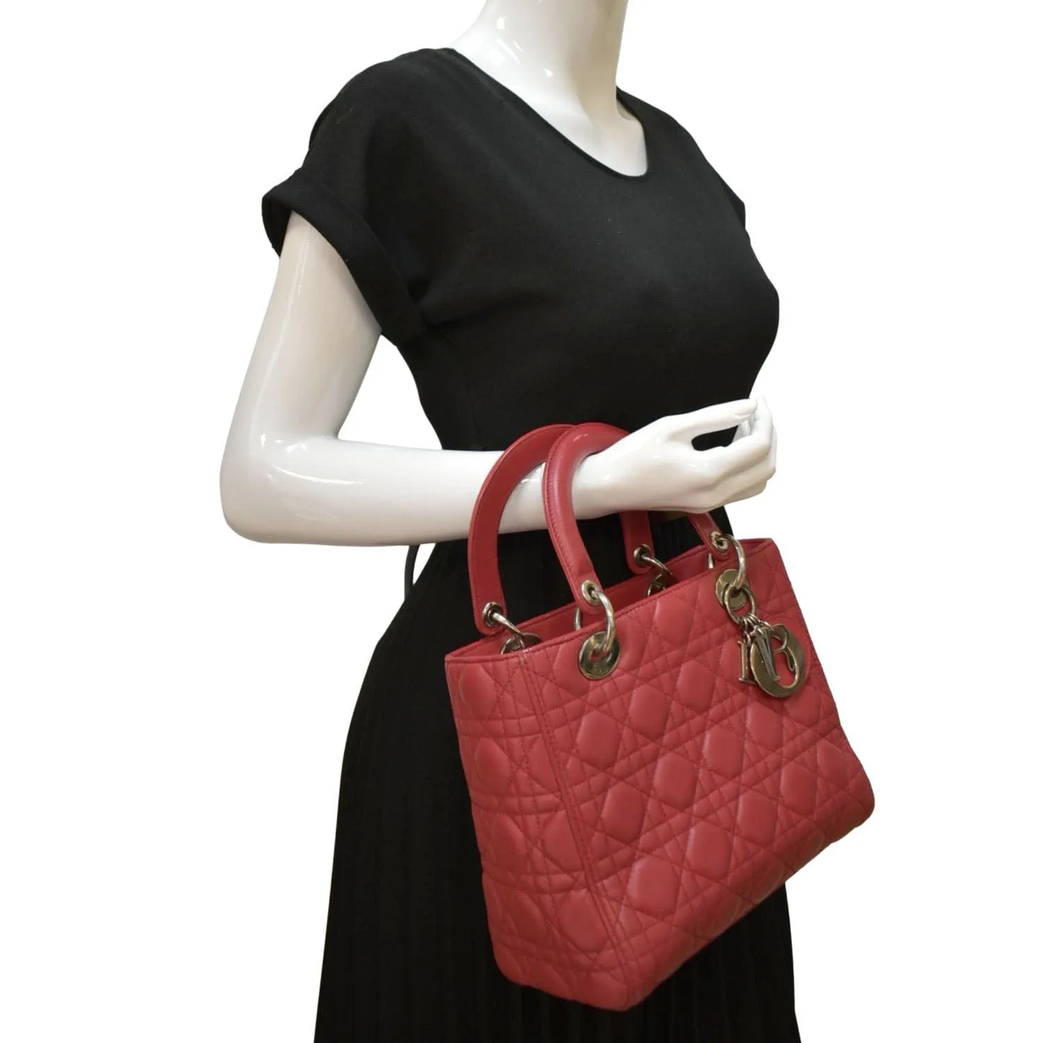 CHRISTIAN DIOR Lady Dior Cannage Lambskin Shoulder Bag Pink