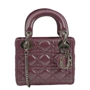 CHRISTIAN DIOR Mini Lady Dior Pearlescent Cannage Lambskin Shoulder Bag Dark Pink