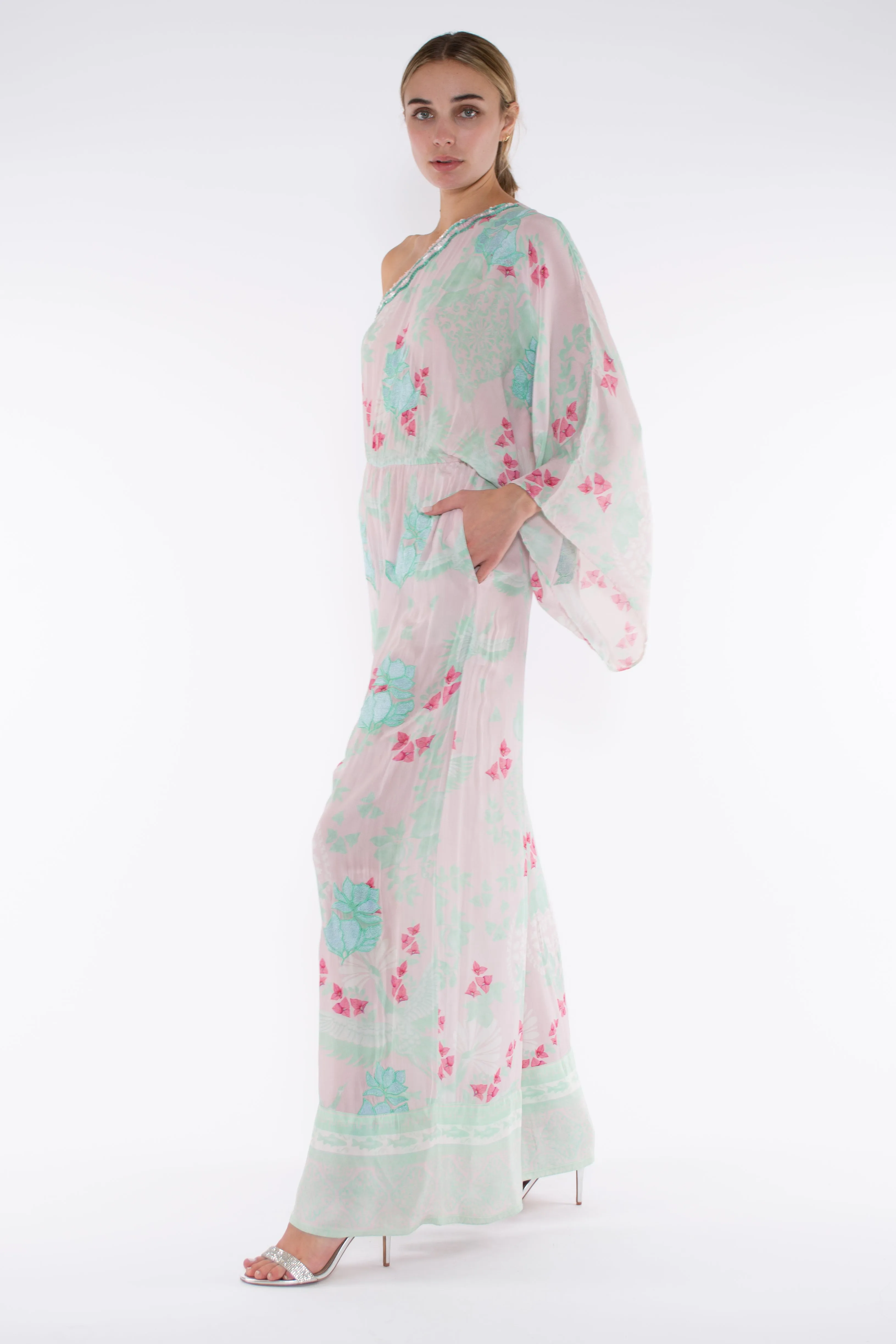 CLEO JUMPSUIT - PINK GREEK BIRDS