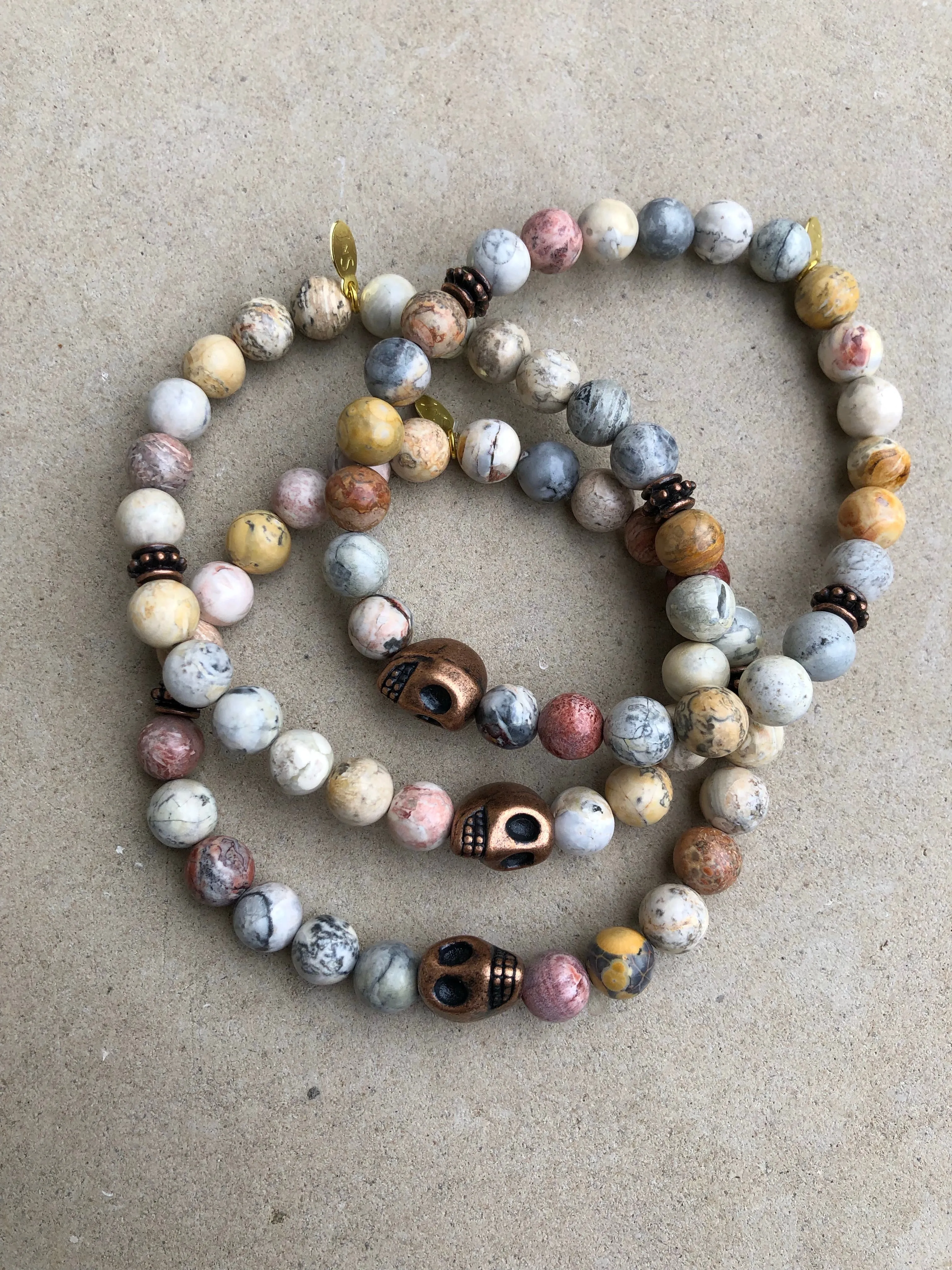 Copper Skull on Sunset Jasper Bracelet ~ Homme