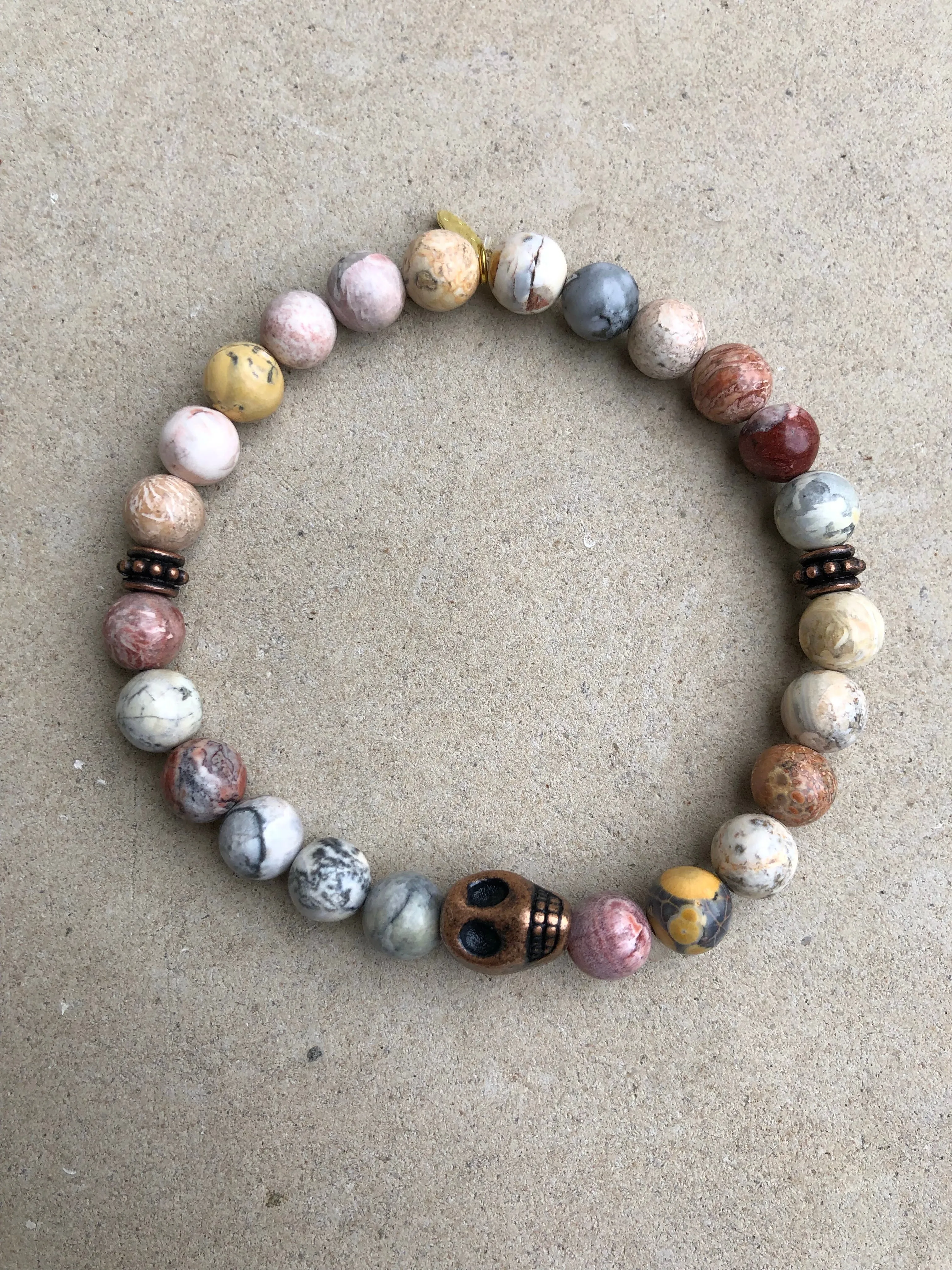 Copper Skull on Sunset Jasper Bracelet ~ Homme