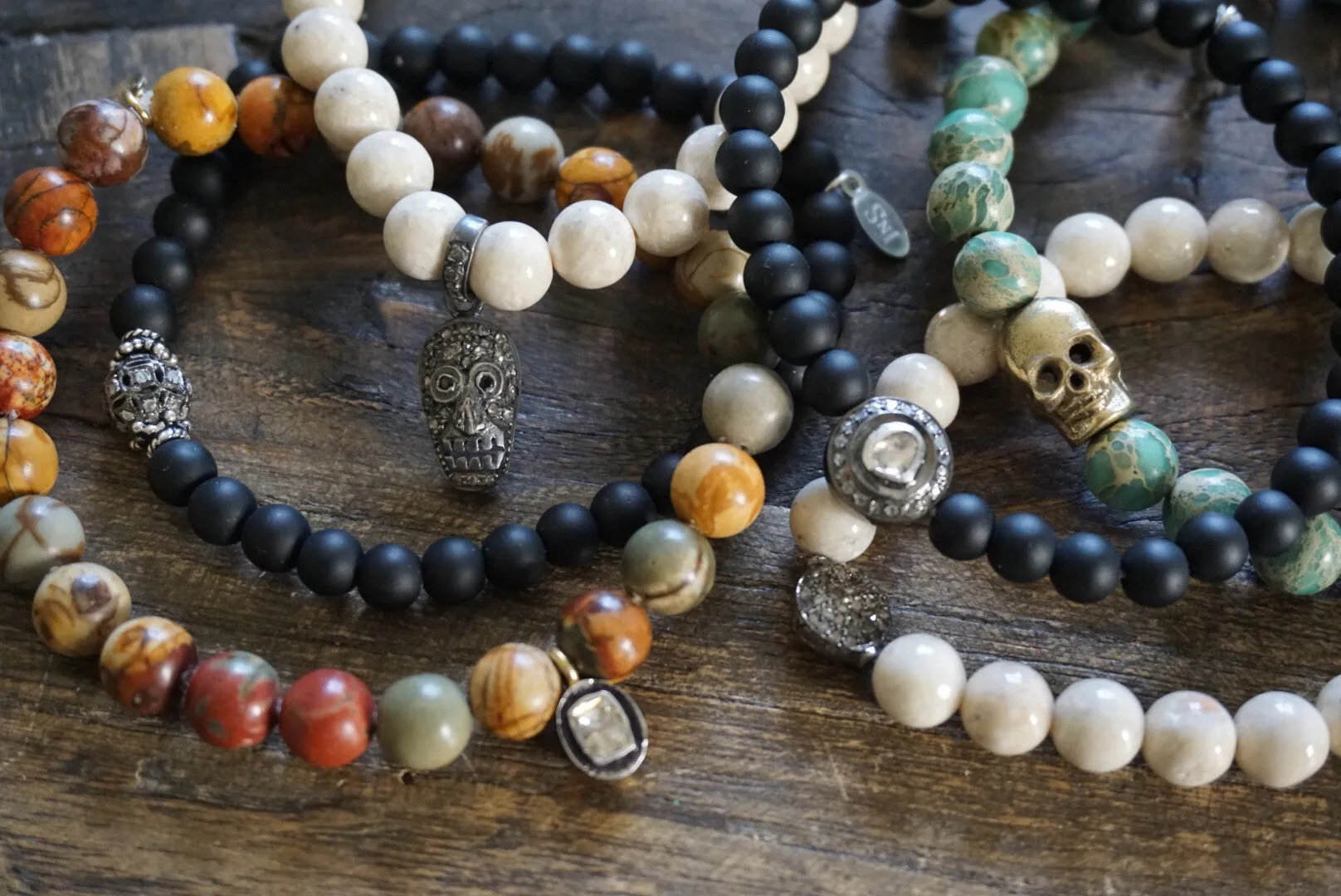 Copper Skull on Terra-cotta Jasper Bracelet ~ Homme