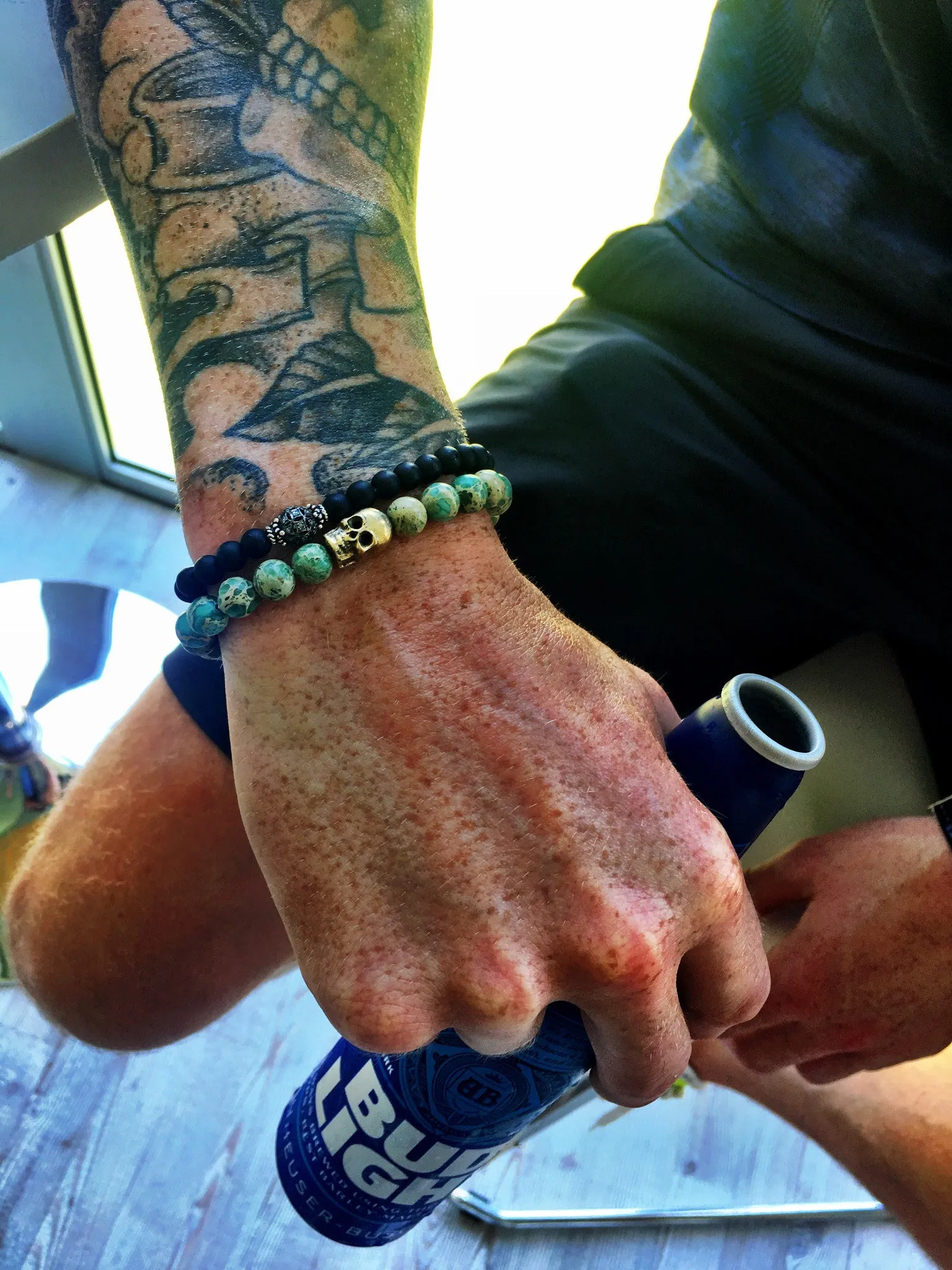 Copper Skull on Terra-cotta Jasper Bracelet ~ Homme