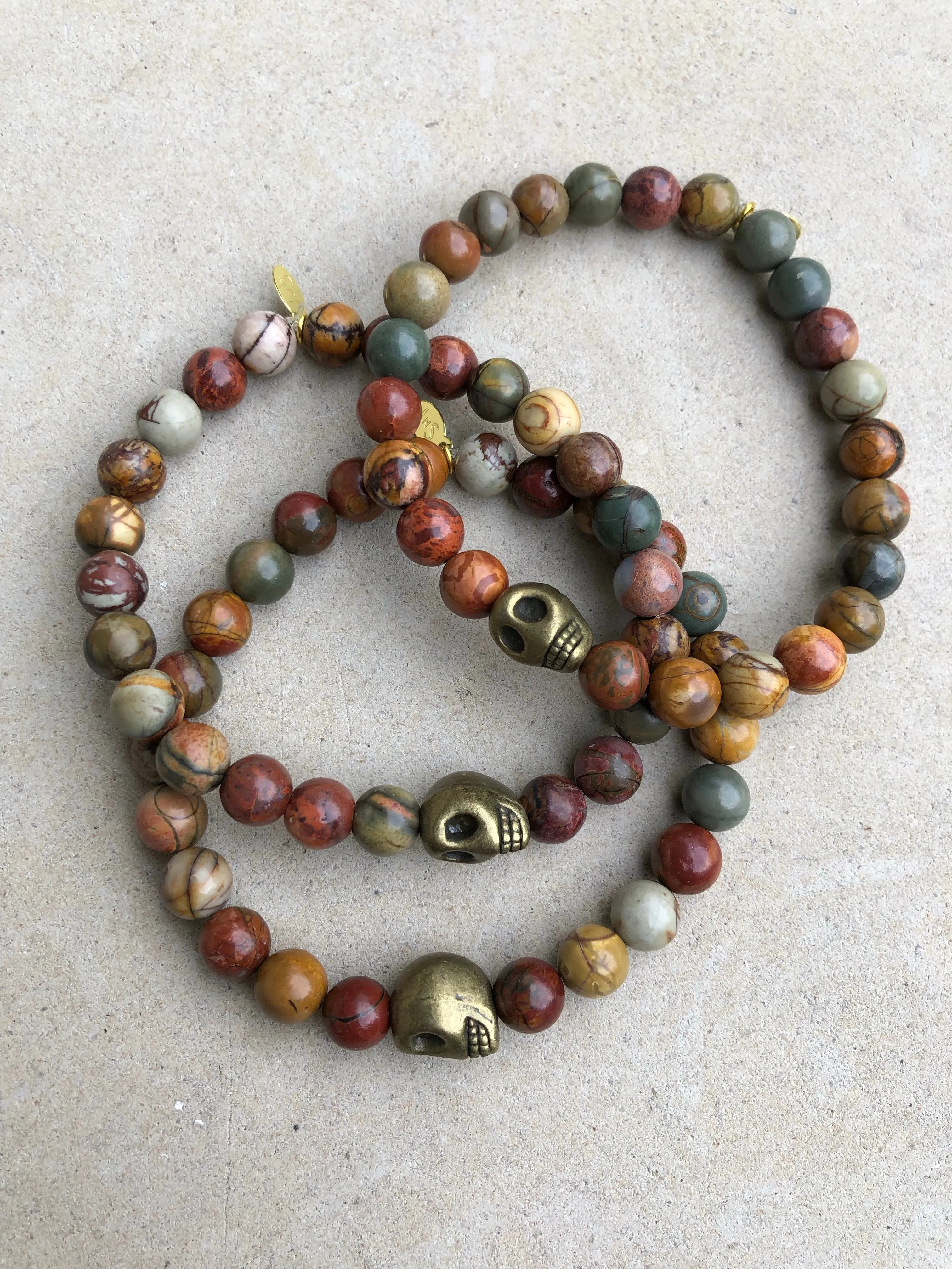 Copper Skull on Terra-cotta Jasper Bracelet ~ Homme