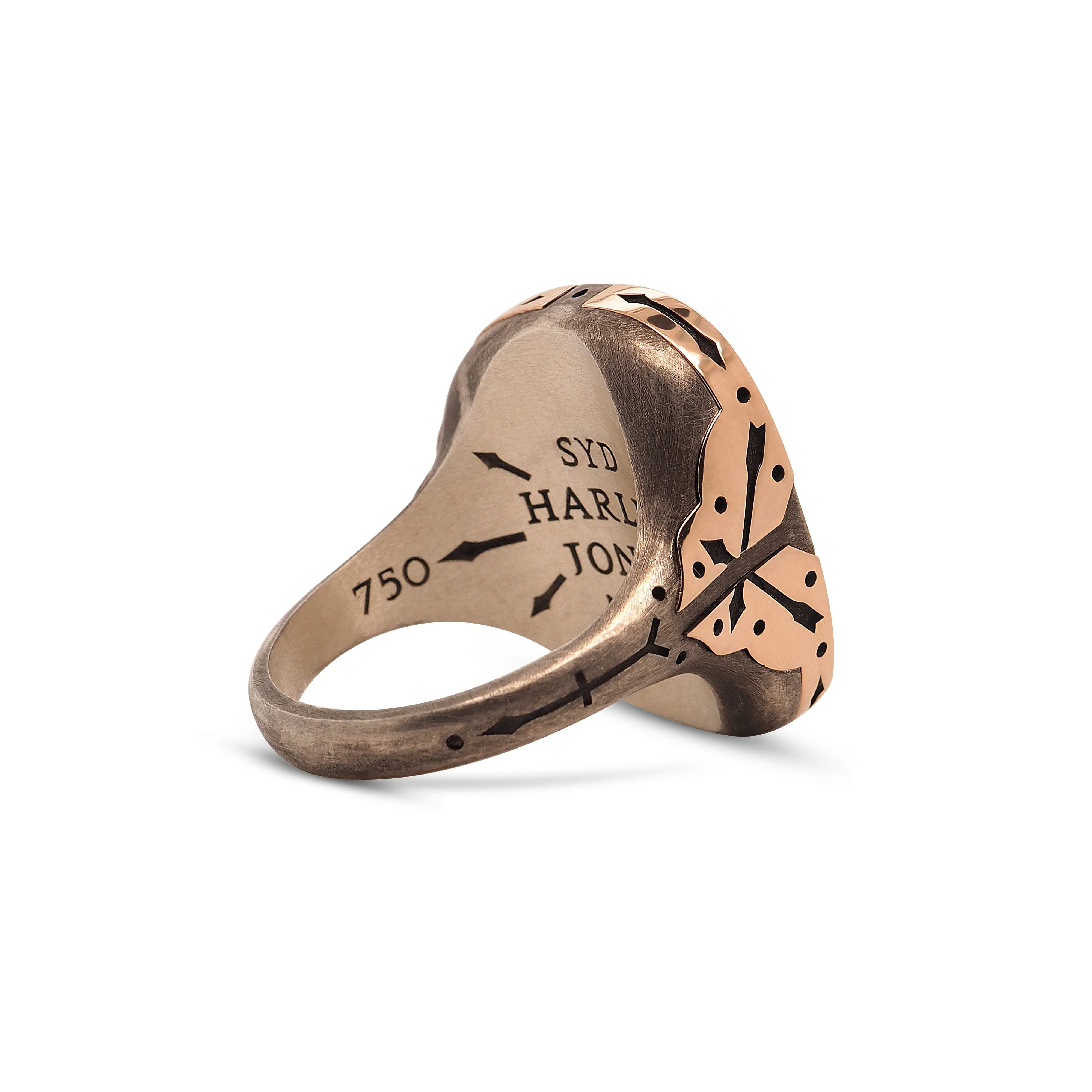 Cross-Arrow Ring / Kingman Turquoise - 18ct rose gold - Oxidized Silver