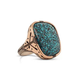 Cross-Arrow Ring / Kingman Turquoise - 18ct rose gold - Oxidized Silver