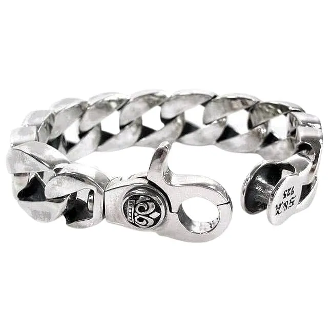 Crown Cuban Sterling Silver Men's Biker Bracelet