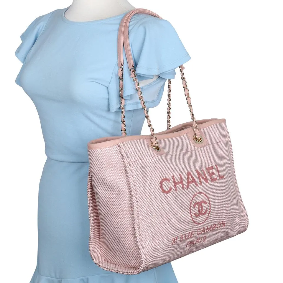 Deauville pink canvas large shopping tote NEW