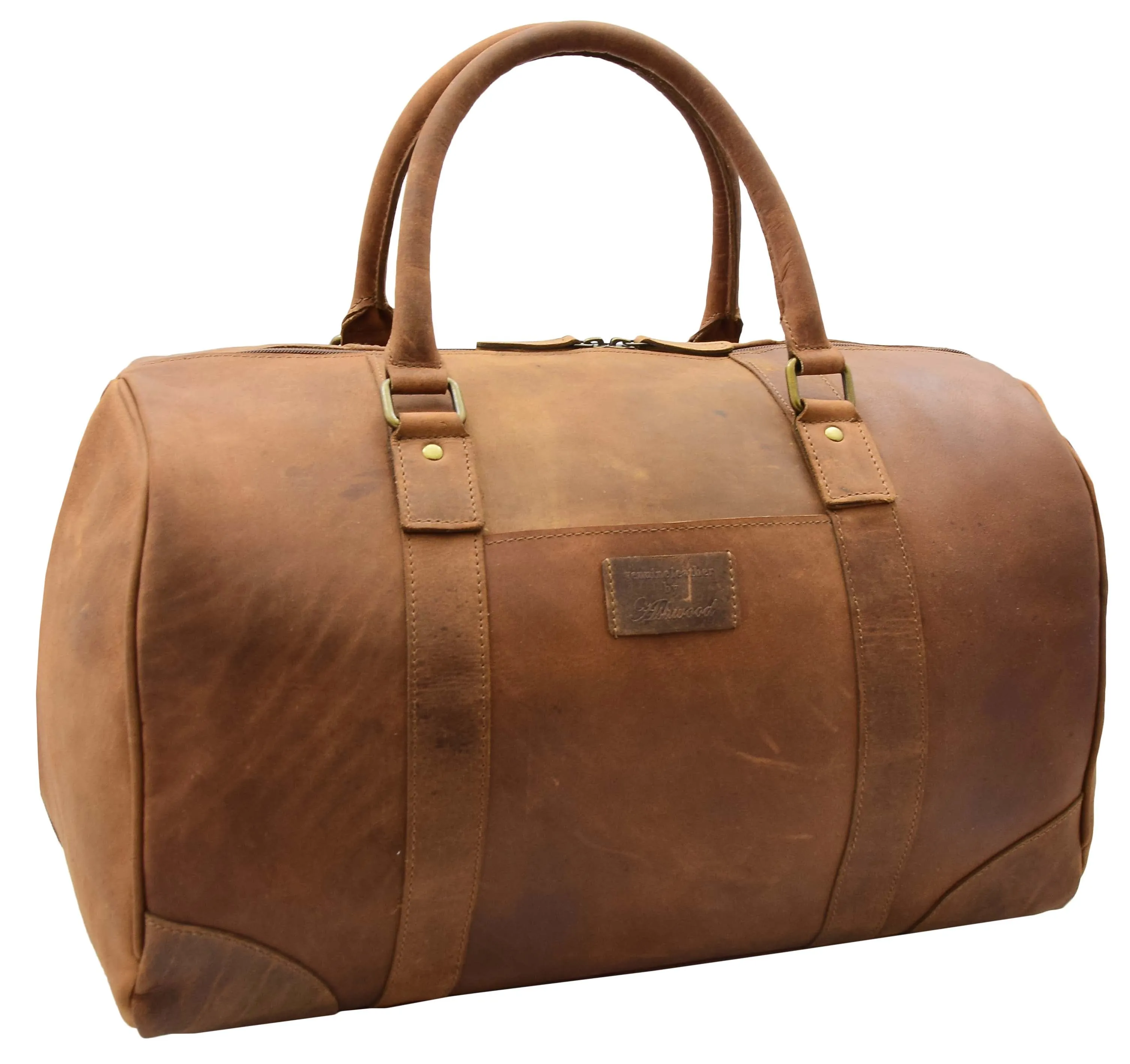 DR307 Genuine Leather Holdall Weekend Multi Use Duffle Bag Tan