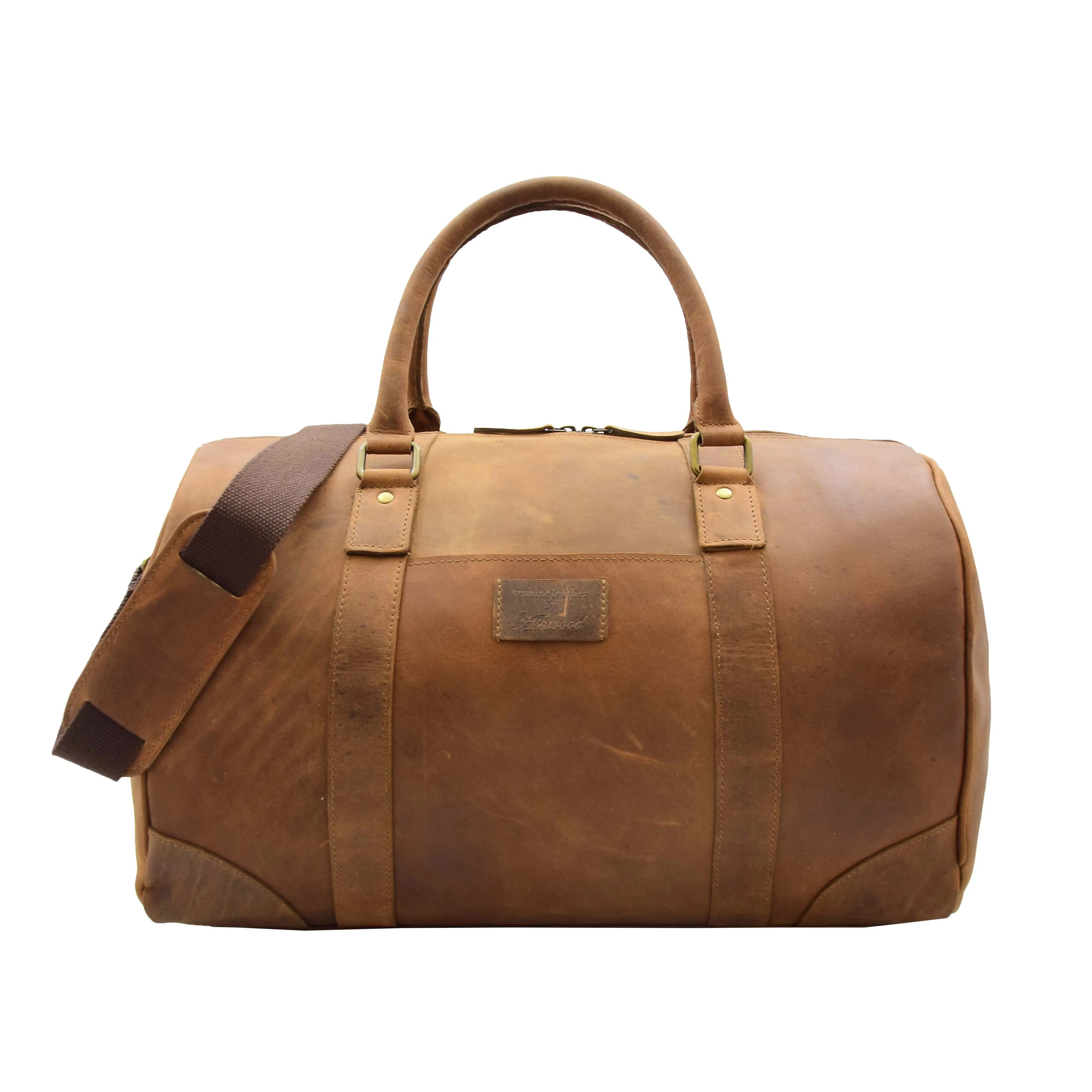 DR307 Genuine Leather Holdall Weekend Multi Use Duffle Bag Tan